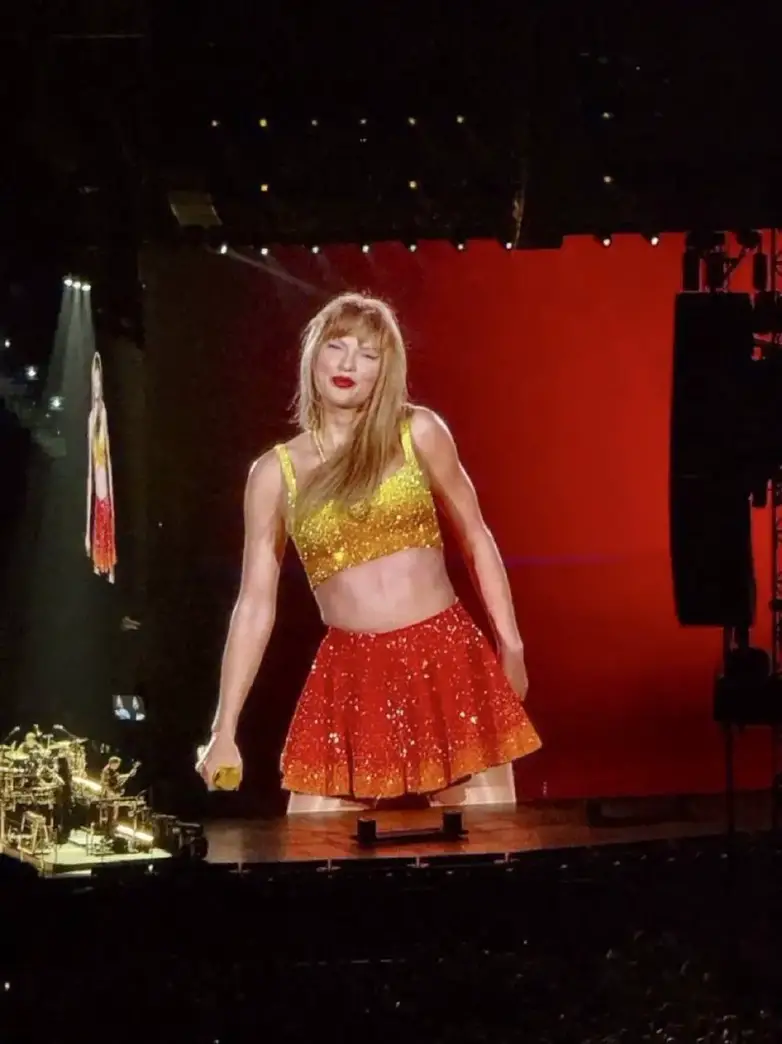 Taylor Swift in Kansas City Chiefs Colors via @tayvisnation on Twitter (X)