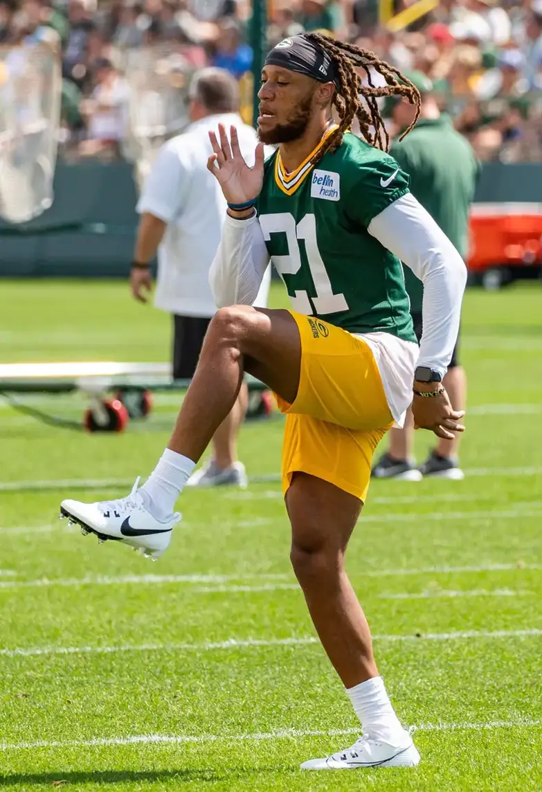 Green Bay Packers cornerback Eric Stokes (21) practices during the second day of the team’s 2023 training camp on Thursday, July 27, 2023, at Ray Nitschke Field in Green Bay, Wis. Seeger Gray/USA TODAY NETWORK-Wisconsin