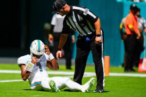 Tua Tagovailoa following hit from Matt Milano