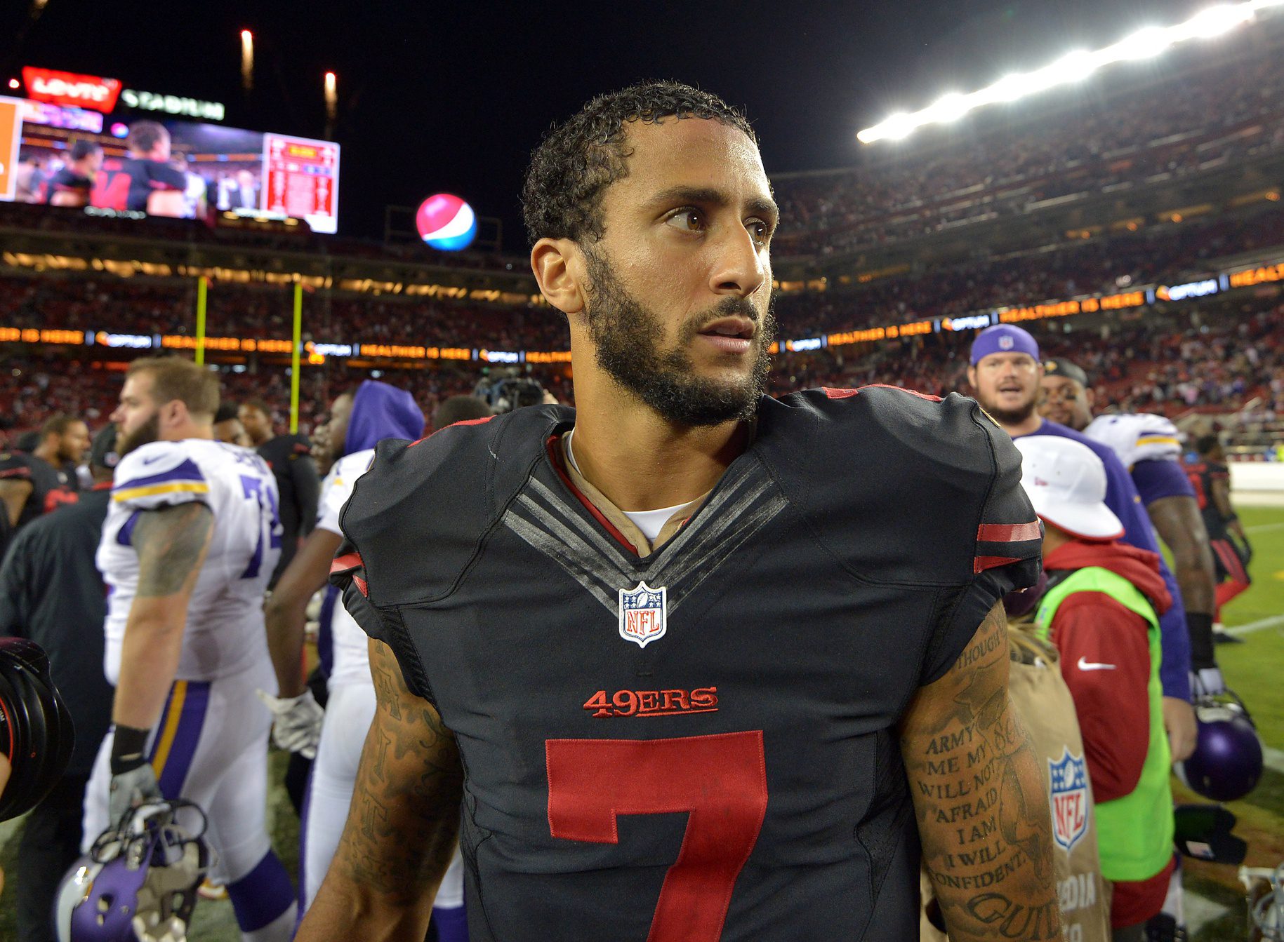 Colin Kaepernick And His New Wife Already Go Viral For Scathing Rant Hours After Wedding (Watch) 4 Sep 14, 2015; Santa Clara, CA, USA; San Francisco 49ers quarterback Colin Kaepernick (7) reacts after the game against the Minnesota Vikings at Levi's Stadium. Mandatory Credit: Kirby Lee-USA TODAY Sports