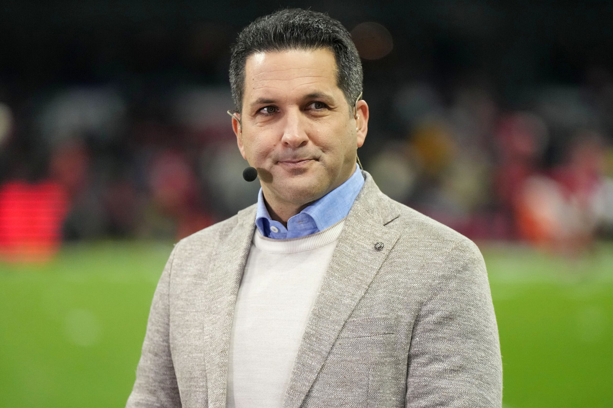 Adam Schefter May Be Forced To Take New Job After Old Video Surfaces (Watch) 3 Nov 21, 2022; Mexico City, MEX; Broadcaster Adam Schefter of ESPN’s Monday Night Football Countdown is seen on the sideline prior to the NFL International Series game between the Arizona Cardinals and the San Francisco 49ers at Estadio Azteca. Mandatory Credit: Kirby Lee-USA TODAY Sports
