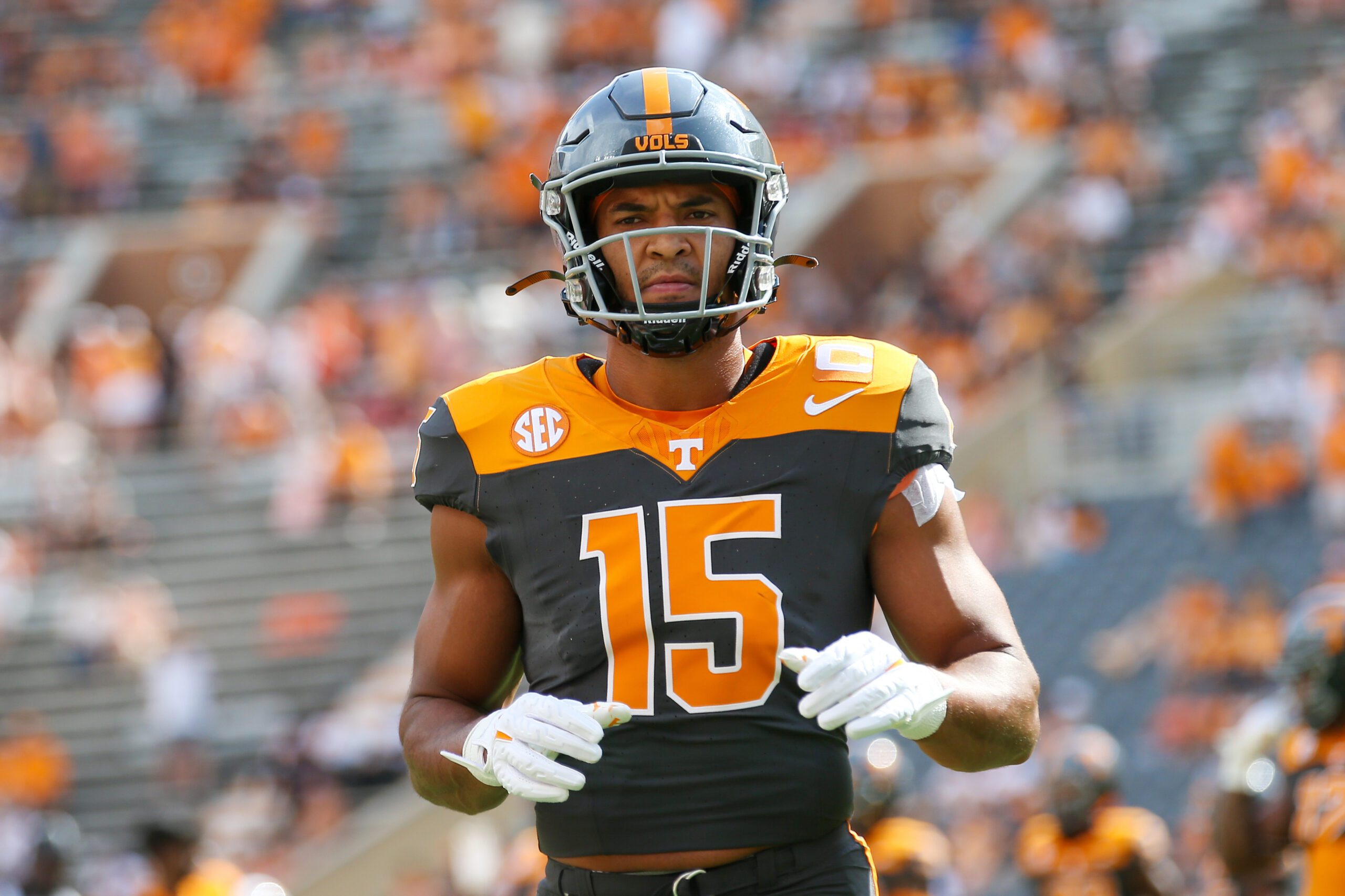Breaking: NFL Prospect And Former 5 Star Wide Receiver Medically Retires 3 Sep 9, 2023; Knoxville, Tennessee, USA; Tennessee Volunteers wide receiver Bru McCoy (15) warms up before the game against the Austin Peay Governors at Neyland Stadium. Mandatory Credit: Randy Sartin-USA TODAY Sports NFL