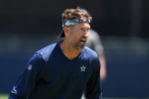 The Six Head Coaches Under The Most Pressure Heading Into The 2025 Season: Mike McDaniel, Brian Daboll, And More 6 Jul 27, 2023; Oxnard, CA, USA; Dallas Cowboys offensive coordinator Brian Schottenheimer during training camp at Marriott Residence Inn-River Ridge Playing Fields. Mandatory Credit: Kirby Lee-USA TODAY Sports