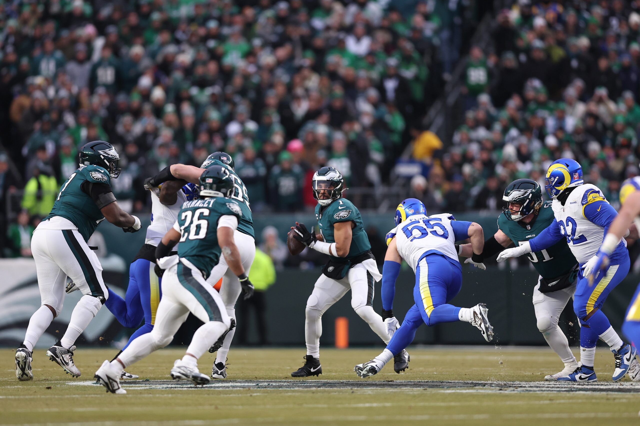 Philadelphia Eagles, Jalen Hurts and Los Angeles Rams, Braden Fiske