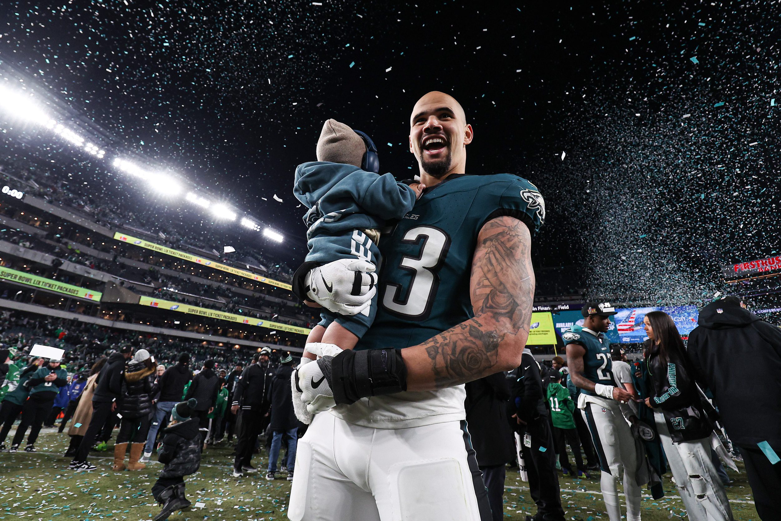 Philadelphia Eagles linebacker Zack Baun (53) celebrates after a victory