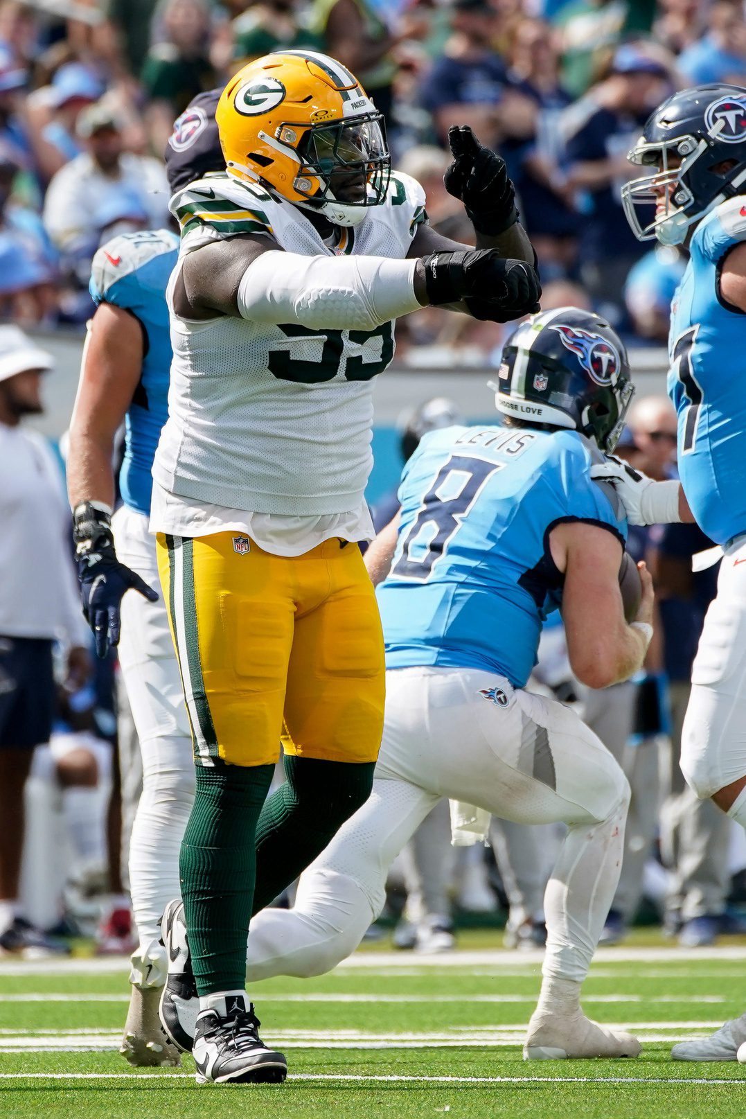 Breaking: Green Bay Packers Commit To Massive Extension 4 Green Bay Packers defensive tackle Devonte Wyatt (95) celebrates after Tennessee Titans quarterback Will Levis was sacked during the fourth quarter at Nissan Stadium in Nashville, Tenn., Sunday, Sept. 22, 2024. © Andrew Nelles / The Tennessean / USA TODAY NETWORK via Imagn Images