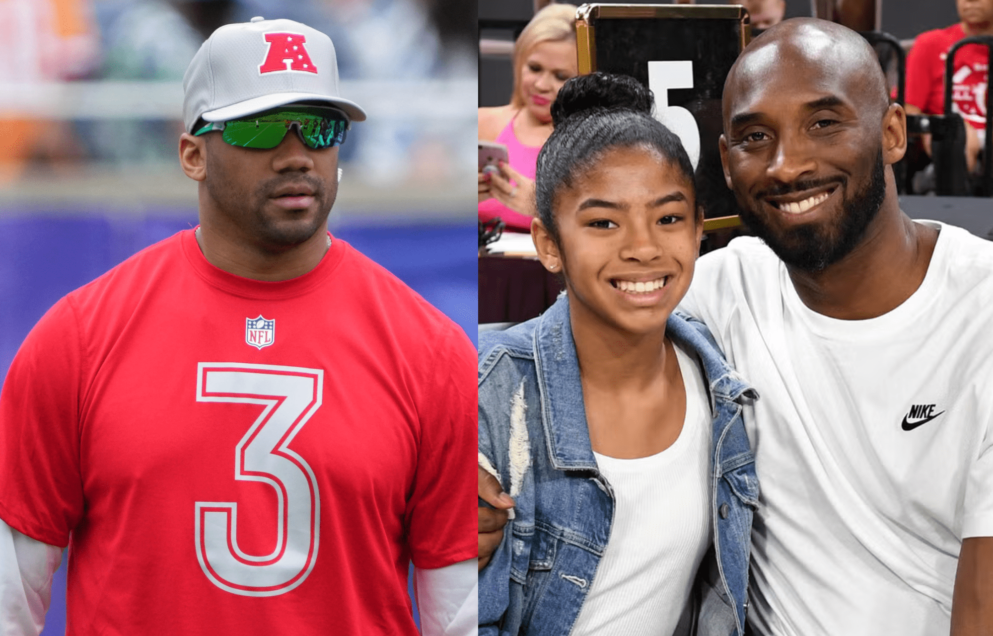 Russell Wilson Tributes Kobe Bryant's Daughter Gigi On Birthday 1 New York Giants quarterback Russell Wilson (left) and Late Gigi Bryant and NBA Legend Kobe Bryant (right). Photo credits: Instagram and Imagn