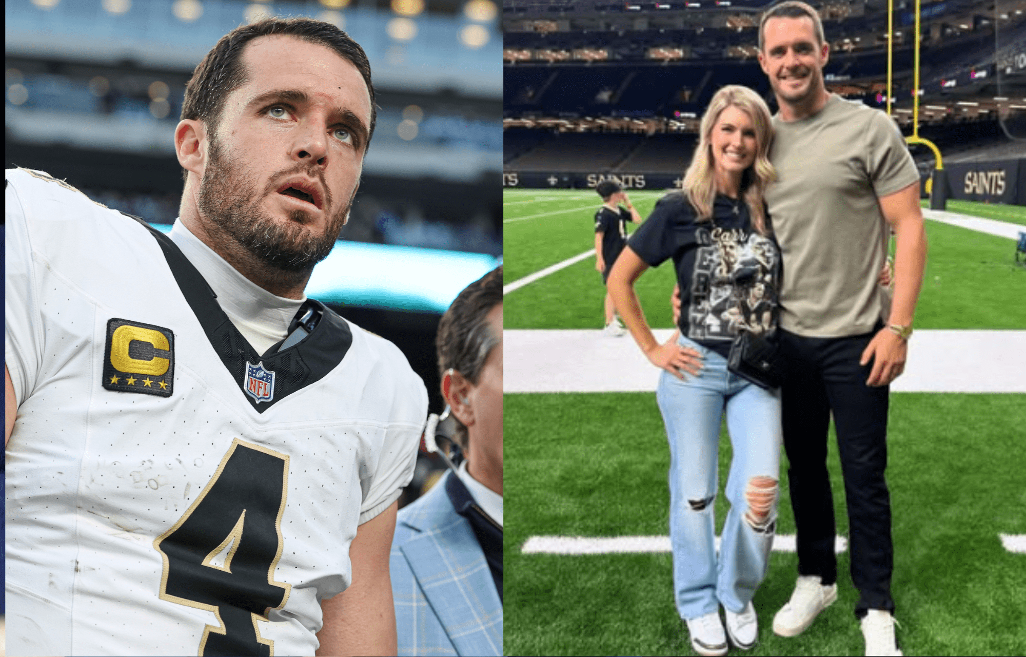 ""Difficult To Find The Right Words": Derek Carr's Wife Heather Writes Emotional Farewell Message To Saints After Retirment Announcement 1 Derek Carr’s Wife Reacts To His Retirement Announcement.. Photo credits: Instagram and Imagn