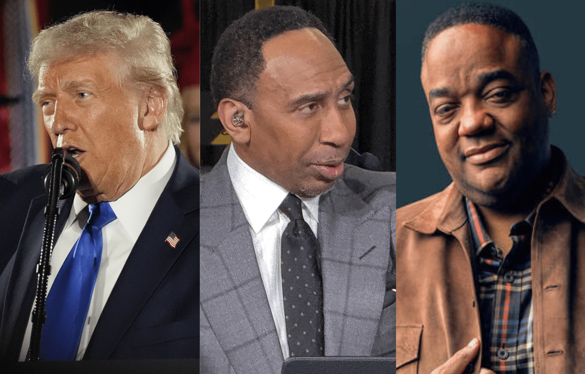 "He's Changing Political Parties": Donald Trump Comments By Stephen A. Smith Signaling ESPN Personality Going Republican, Says Jason Whitlock 1 US President Donal Trump (left), Analyst Stephen A. Smith (center), and Jason Whitlock )right). Photo credits: Imagn