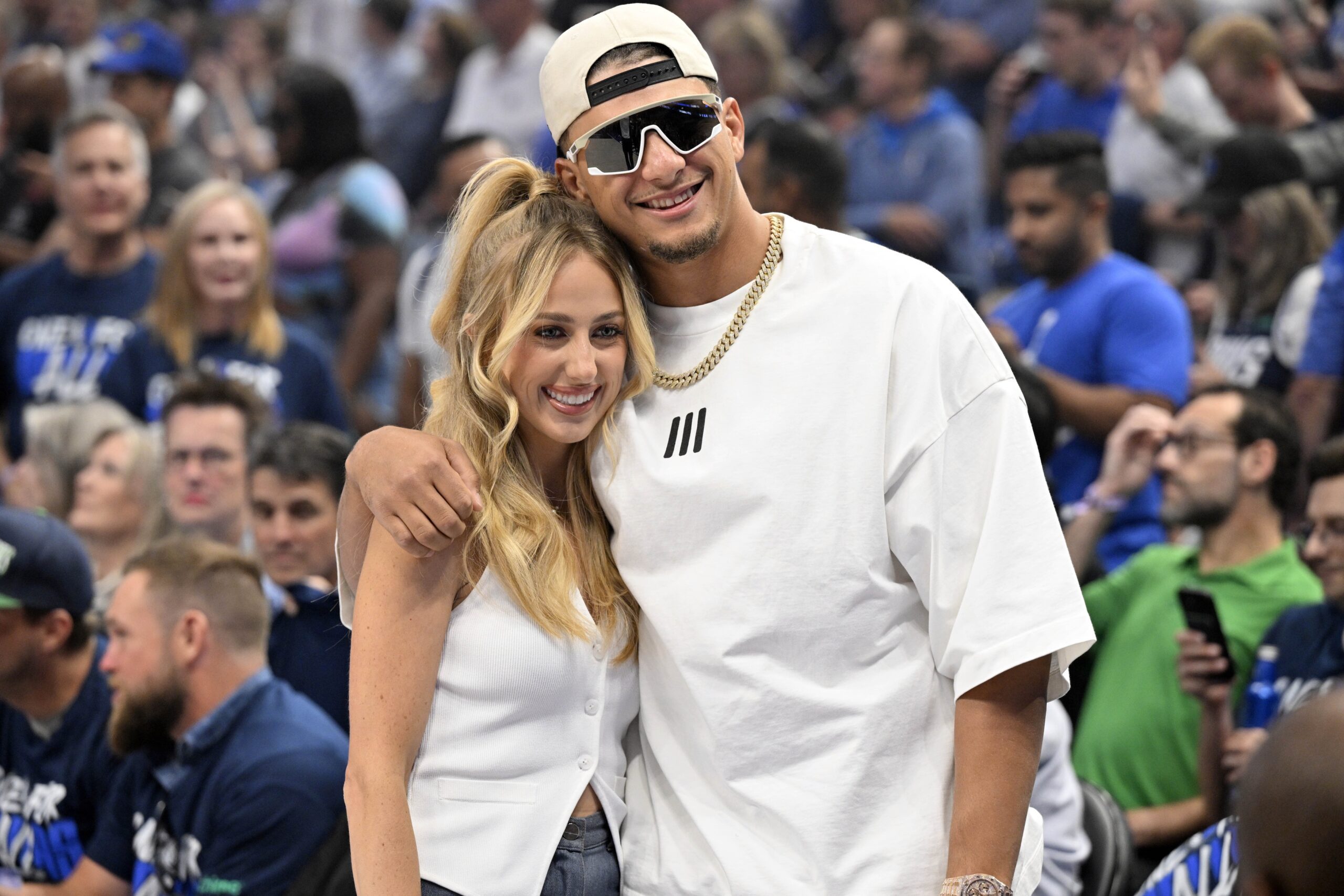 "Oh My God It's Happening" Chiefs' Patrick Mahomes Goes Berserk Over Huge Move (Report) 3 May 26, 2024; Dallas, Texas, USA; Kansas City Chiefs quarterback Patrick Mahomes and Brittany Mahomes pose in the first half between the Dallas Mavericks and the Minnesota Timberwolves during game three of the western conference finals for the 2024 NBA playoffs at American Airlines Center. Mandatory Credit: Jerome Miron-USA TODAY Sports