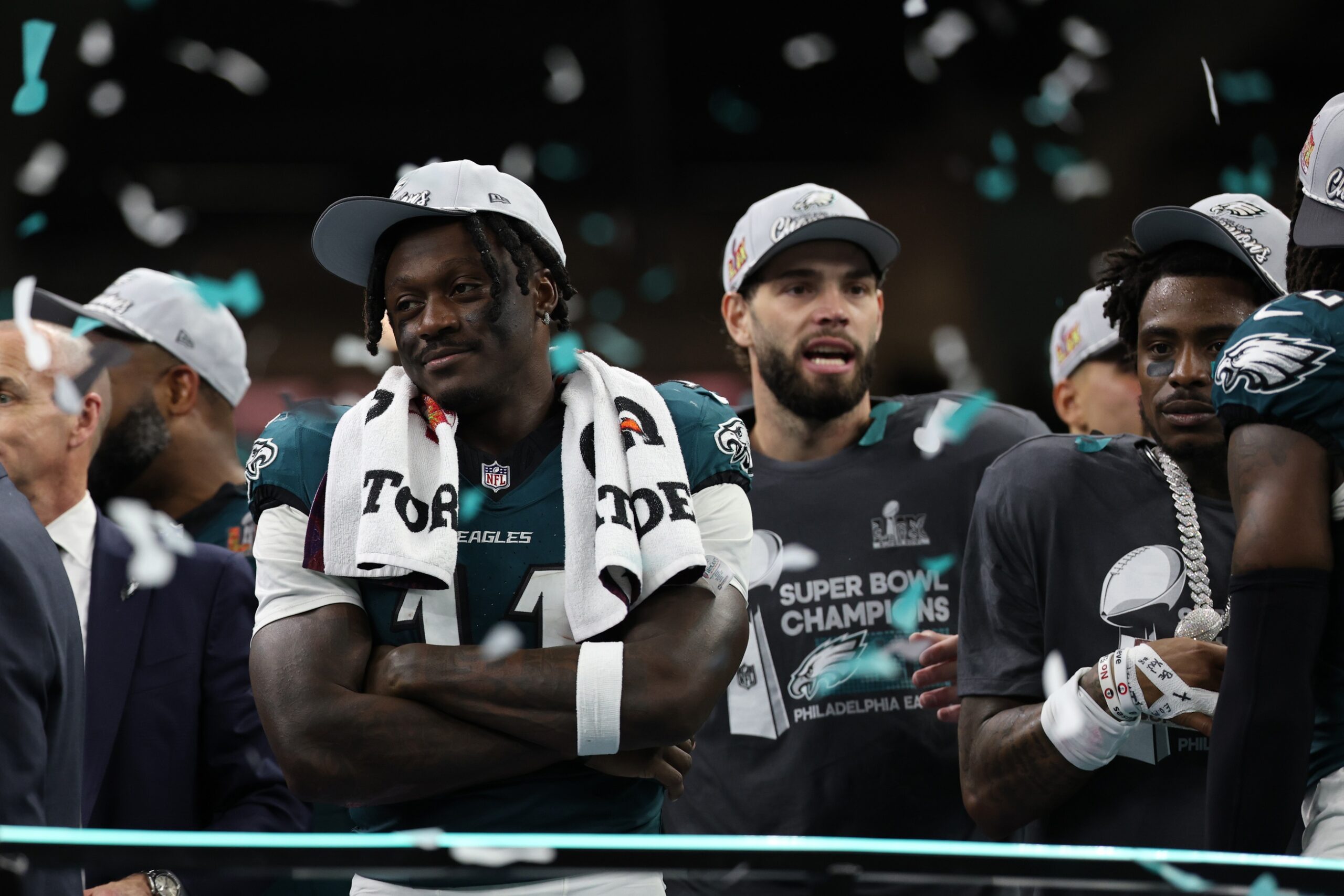 "They Got A Fetish, It's Disgusting" Eagles' AJ Brown Suddenly Puts Own Teammates On Blast; Fans Shocked (Breaking) 2 Feb 9, 2025; New Orleans, LA, USA; Philadelphia Eagles wide receiver A.J. Brown (L) stands on the stage during the championship trophy presentation after the Eagles' game against the Kansas City Chiefs in Super Bowl LIX at Caesars Superdome. Mandatory Credit: Geoff Burke-Imagn Images
