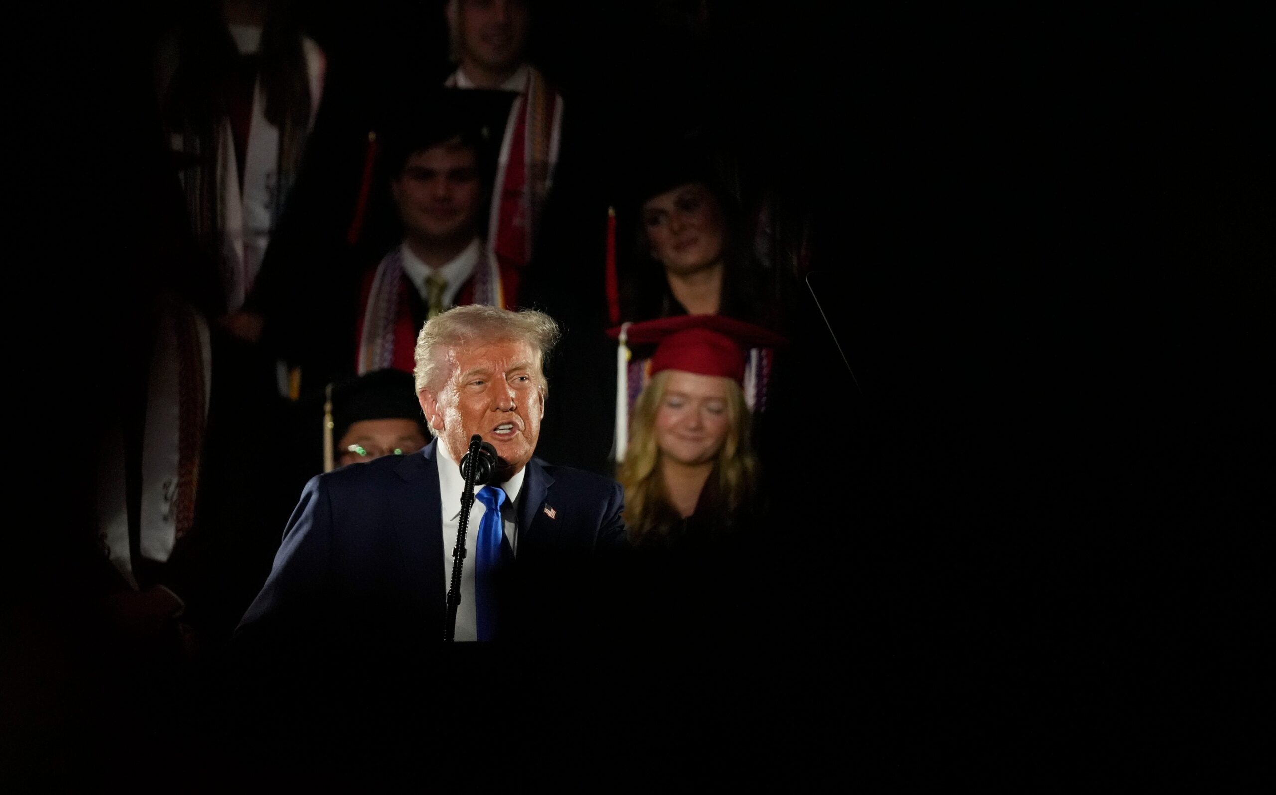 "I Can't Get Hit" Donald Trump Mocks Democrats Over Transgender Athletes (Report) 2 May 1, 2025; Tuscaloosa, AL, USA; President Donald Trump delivers a special commencement address to University of Alabama graduates at Coleman Coliseum. Graduation occurs over the weekend. Mandatory Credit: Gary Cosby Jr.-Tuscaloosa News