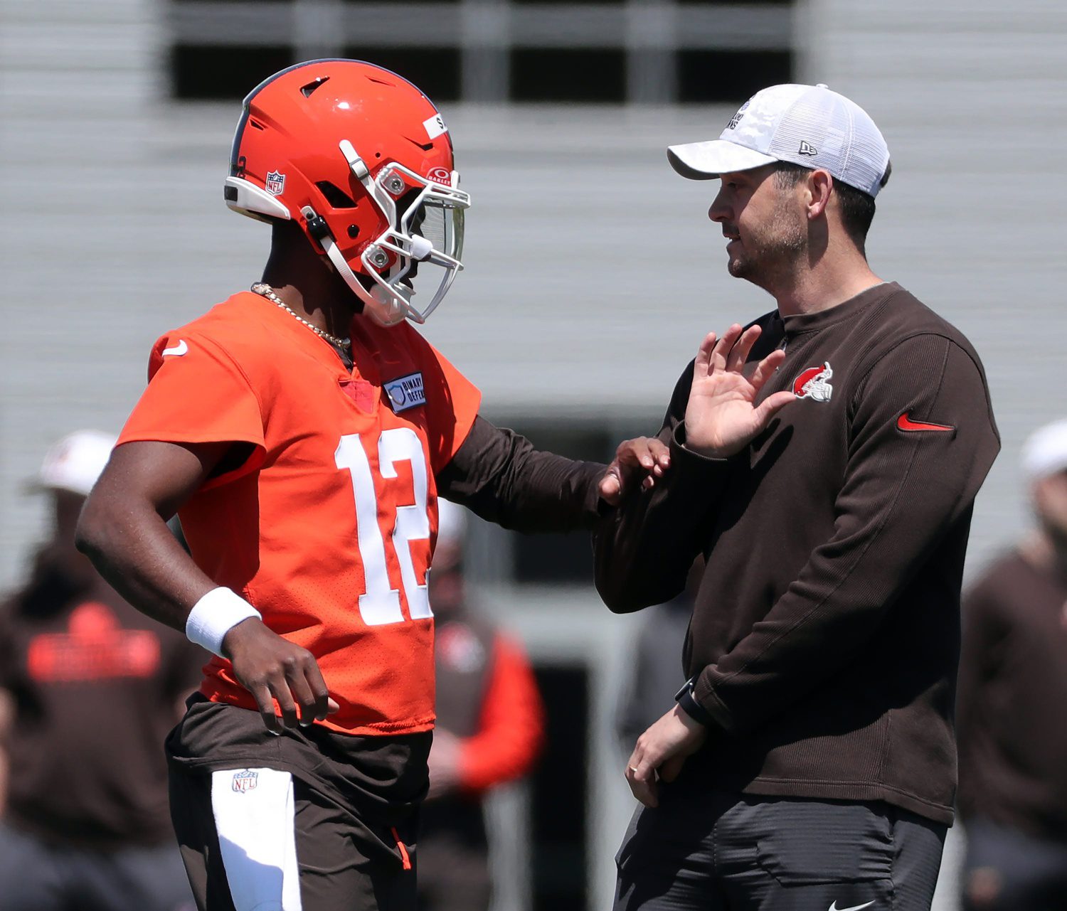 "You're Literally Lying" Tom Brady Accused Of Lying About Shedeur Sanders 2 Cleveland Browns quarterback Shedeur Sanders (12) works with offensive coordinator Tommy Rees during NFL rookie minicamp at the Cleveland Browns training facility on Friday, May 9, 2025, in Berea, Ohio. © Jeff Lange / USA TODAY NETWORK via Imagn Images