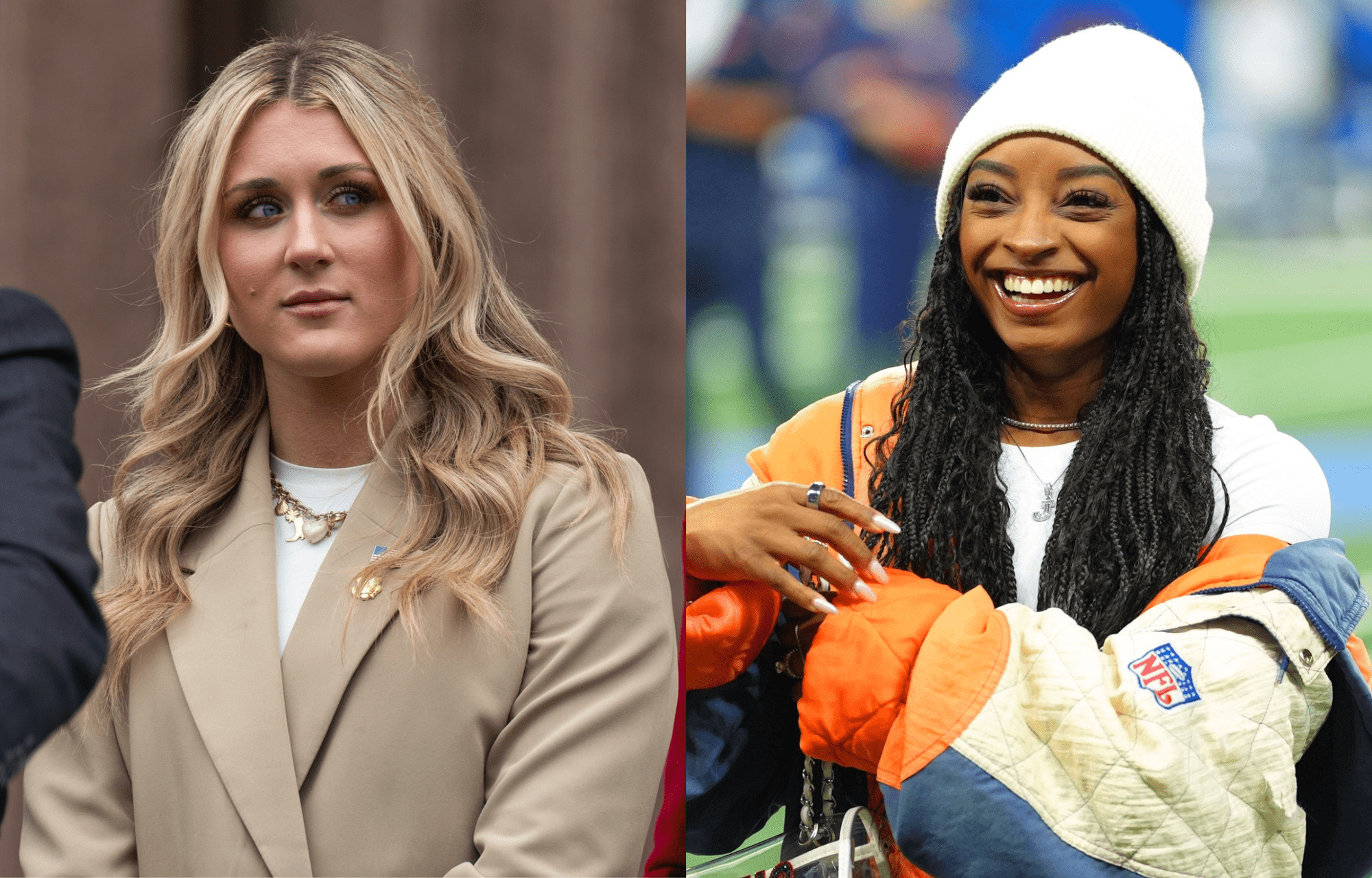 "Gaines, I Was With You Until That Last Quote": Simone Biles, Riley Gaines Feud Gets Stephen A. Smith Irked After Larry Nasser Mention 1 Former NCAA swimmer Riley Gaines (left) and decorated Olympian and gymnastics icon Simone Biles (right). Photo credits: Imagn