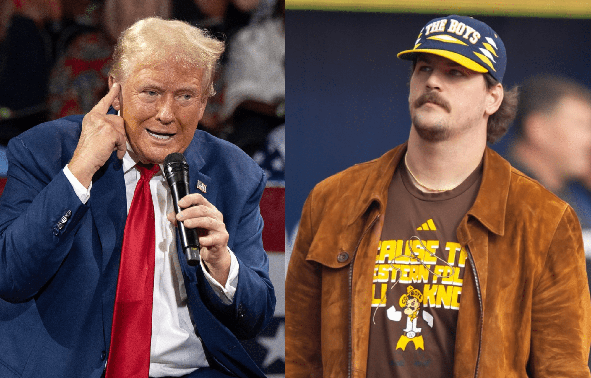 "At Least You Are Not Me Because I'm In Hell": Donald Trump's Story During Embarrassing Cardinals Ceremonial Pitch Revealed By Taylor Lewan 1 US President Donald Trump and Pro Bowler Taylor Lewan. Photo credits: Imagn