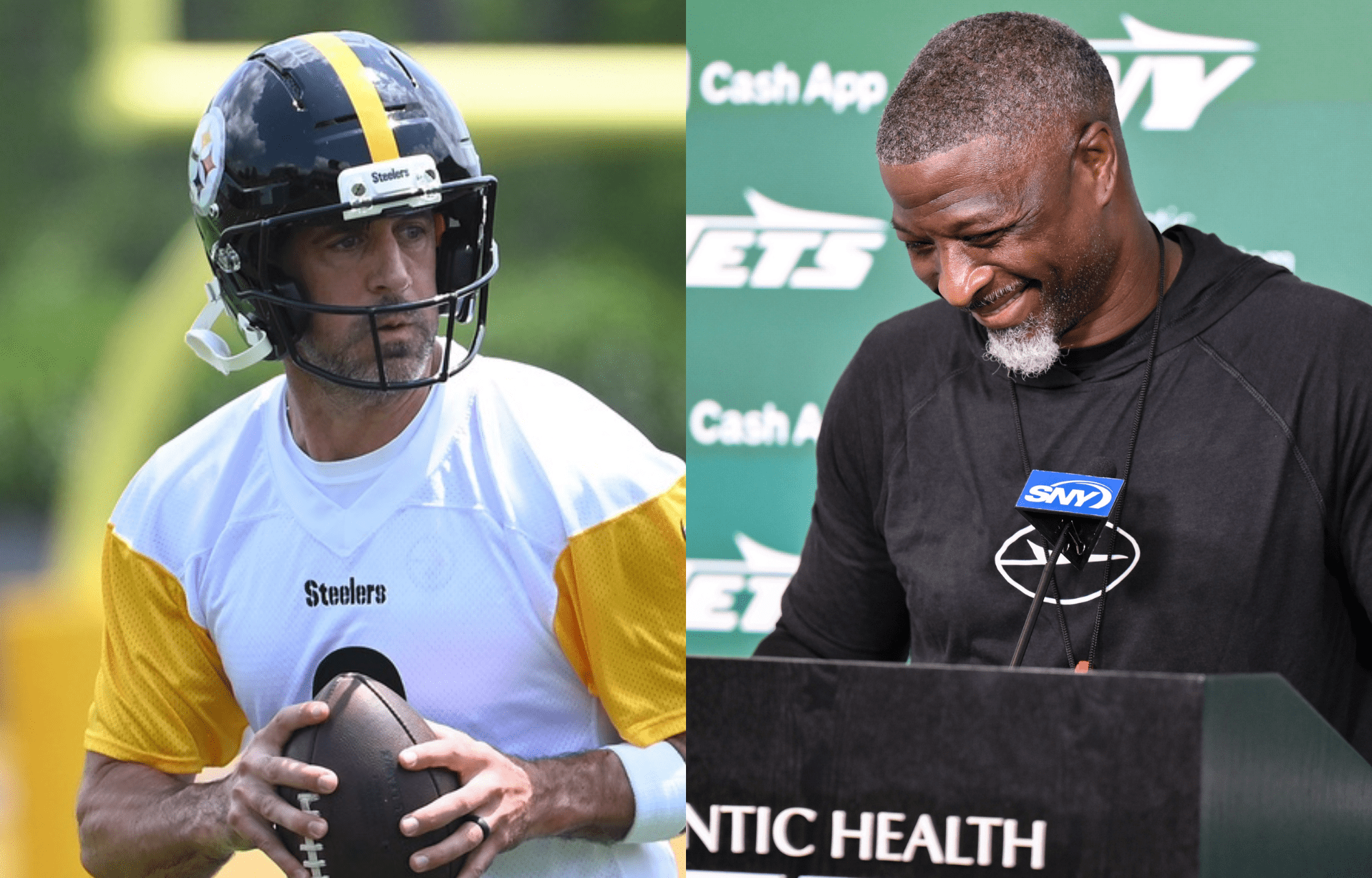 "We Have 17 Really Good Games We've Gotta Play": Aaron Rodgers Opener Vs Former Team Downplayed By Jets HC Aaron Glenn 1 Aaron Rodgers (left) and Jets hc Aaron Glenn (right). Photo credits: Imagn