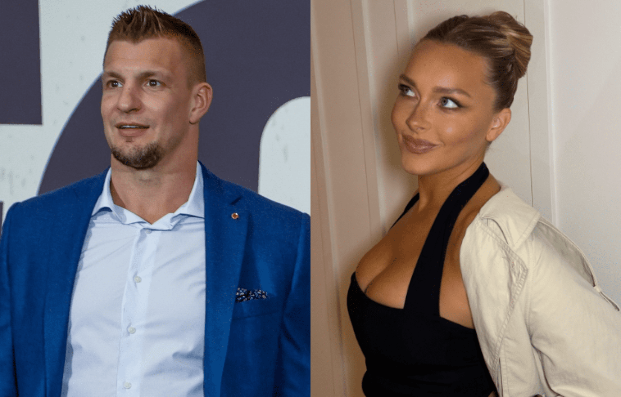 LOOK: Rob Gronkowski's GF Camille Kostek Wears Classic 'Baywatch' Swimsuit Infuenced By Pamela Anderson Beside NFL Legend 1 Rob Gronkowski and GF Camille Kostek. Photo credits: Instagram and Imagn