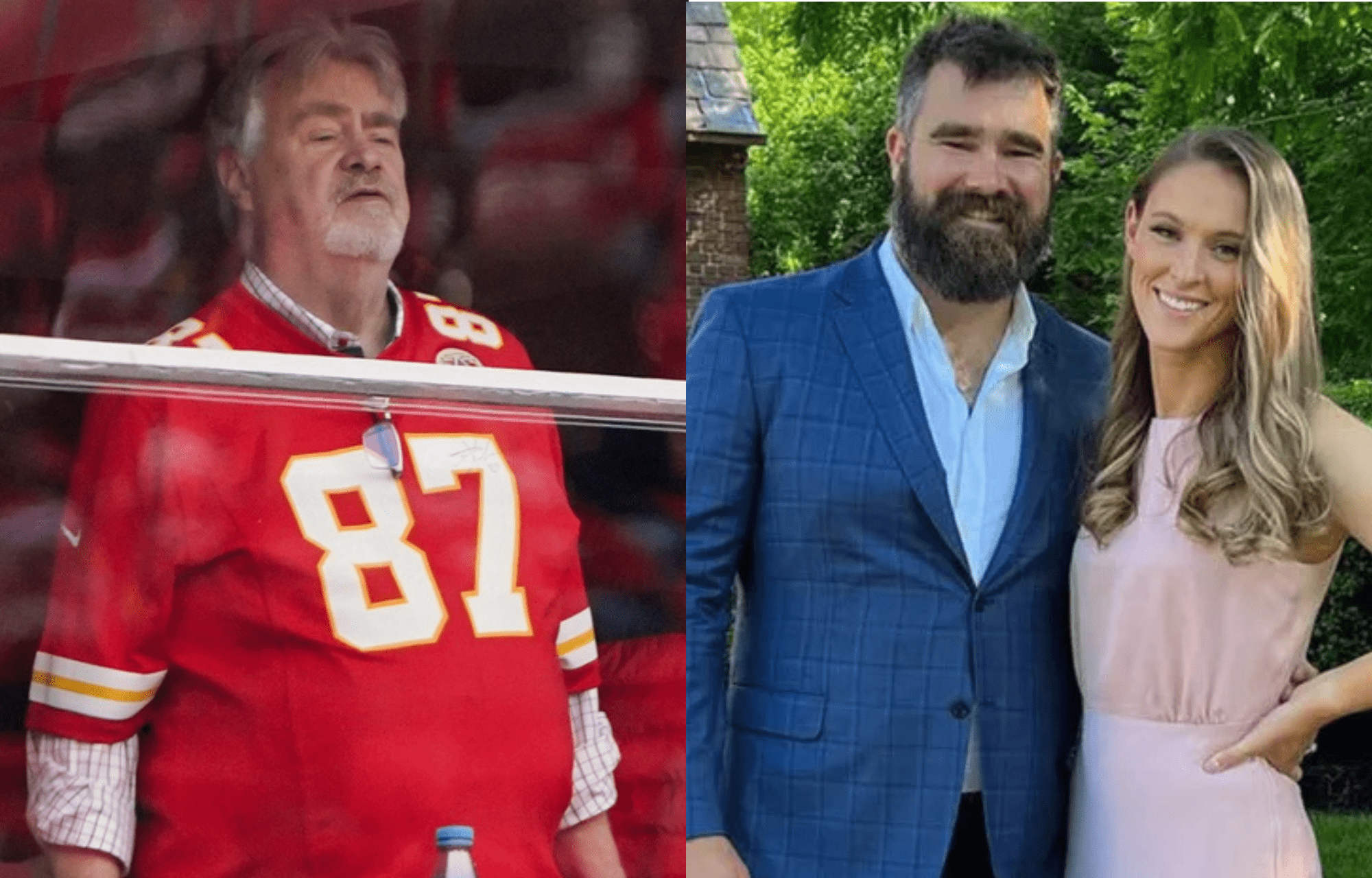 "Even Without A Being On Somebody's Arm. Just The Picture Itself": Jason Kelce's Dad Ed Gives Priceless Reaction On Nude Tattoo Ink On Lady Fan's Arm 2 Ed Kelce (left) and son Jason Kelce with wife Kylie (right). Photo credits: Imagn and Instagram