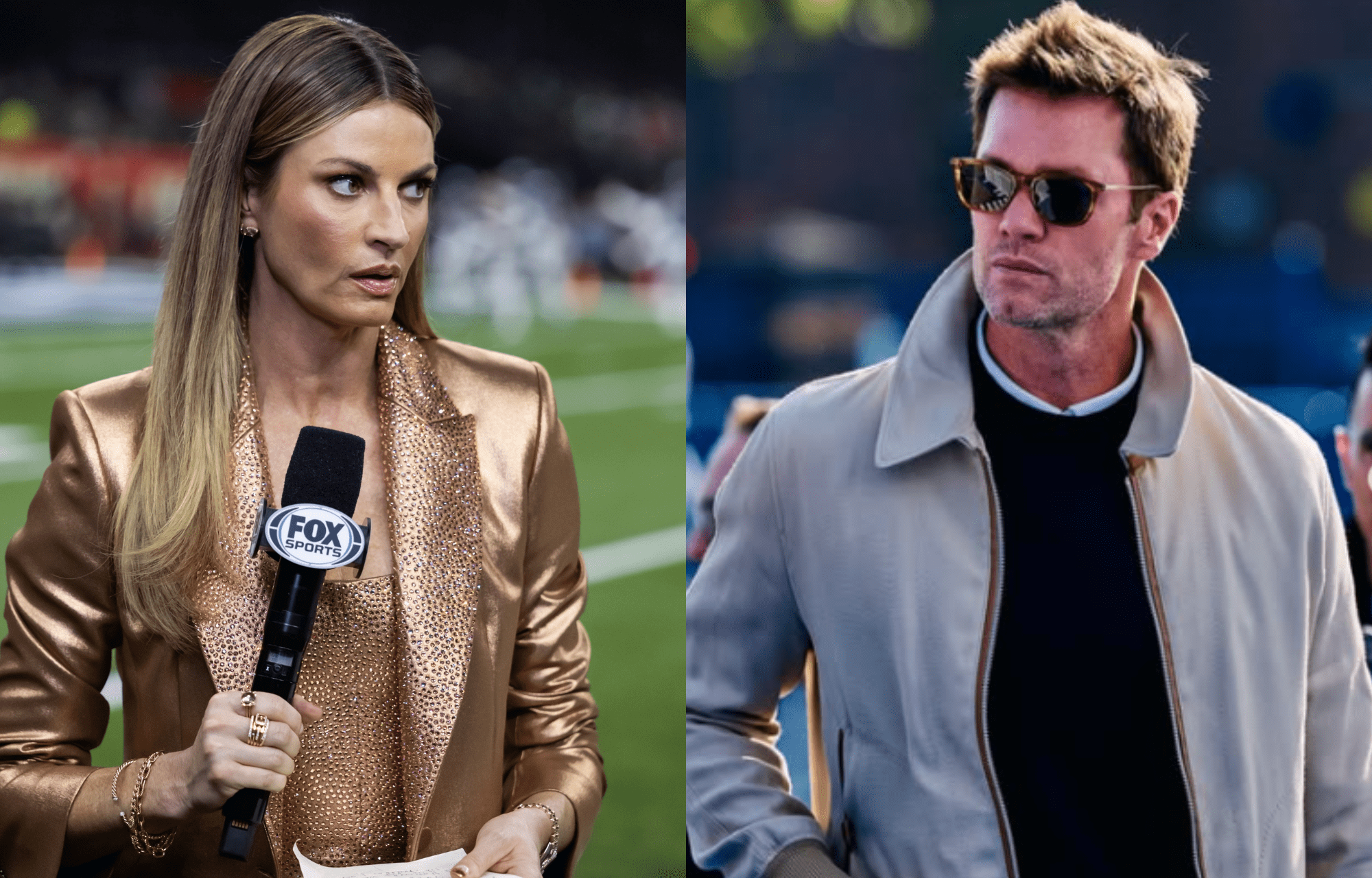 "Quadzannnnnnnas": Tom Brady Shows Off Gym Body In Instagram, Gets Erin Andrews To React 1 Sports commentator, Erin Andrews (left) and retired NFL legend Tom Brady (right). Photo credits: Imagn and Instagram