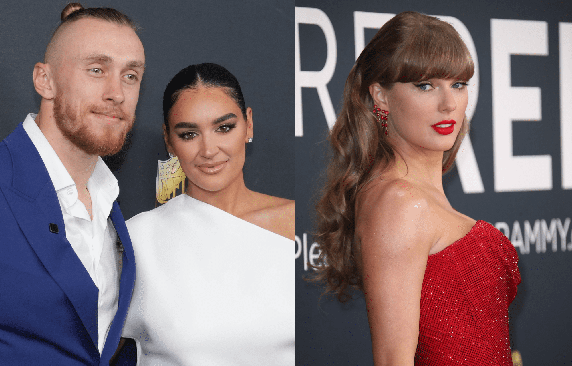 LOOK: Taylor Swift Appears In George Kittle's Wife Claire In Rare Photos In Nashville Restaurant 2 George Kittle with wife Claire (left), and Taylor Swift (right). Photo credits: Imagn
