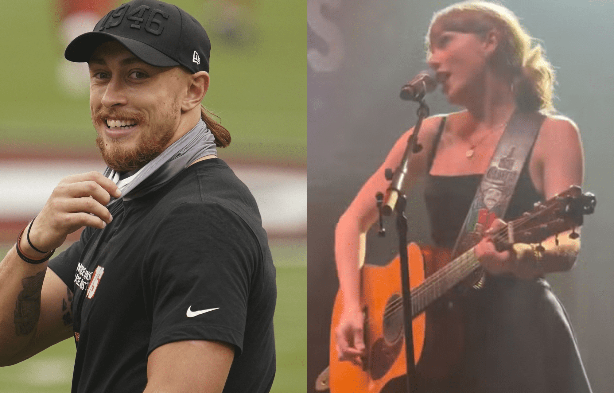 "That Was The Loudest Thousand People I've Ever Heard": Taylor Swift's Surprise Appearance With Travis Kelce At Tight End U Gets George Kittle To Swoon 1 NFL star George Kittle (left) and Taylor Swift (right) During Her Surprise Appearance With Travis Kelce At Tight End U. Photo credits: Imagn and Instagram