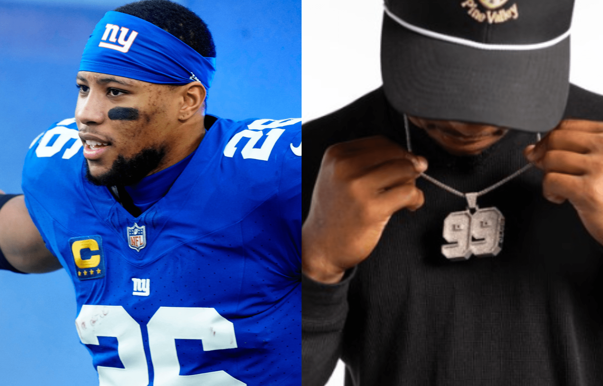 Saquon Barkley Boasts Diamond Chain While Celebrating Madden 26 99 Rating 1 Saquon Barkley Celebrates Madden 26 99 Rating With Diamond Chain. Photo credits: X and Imagn