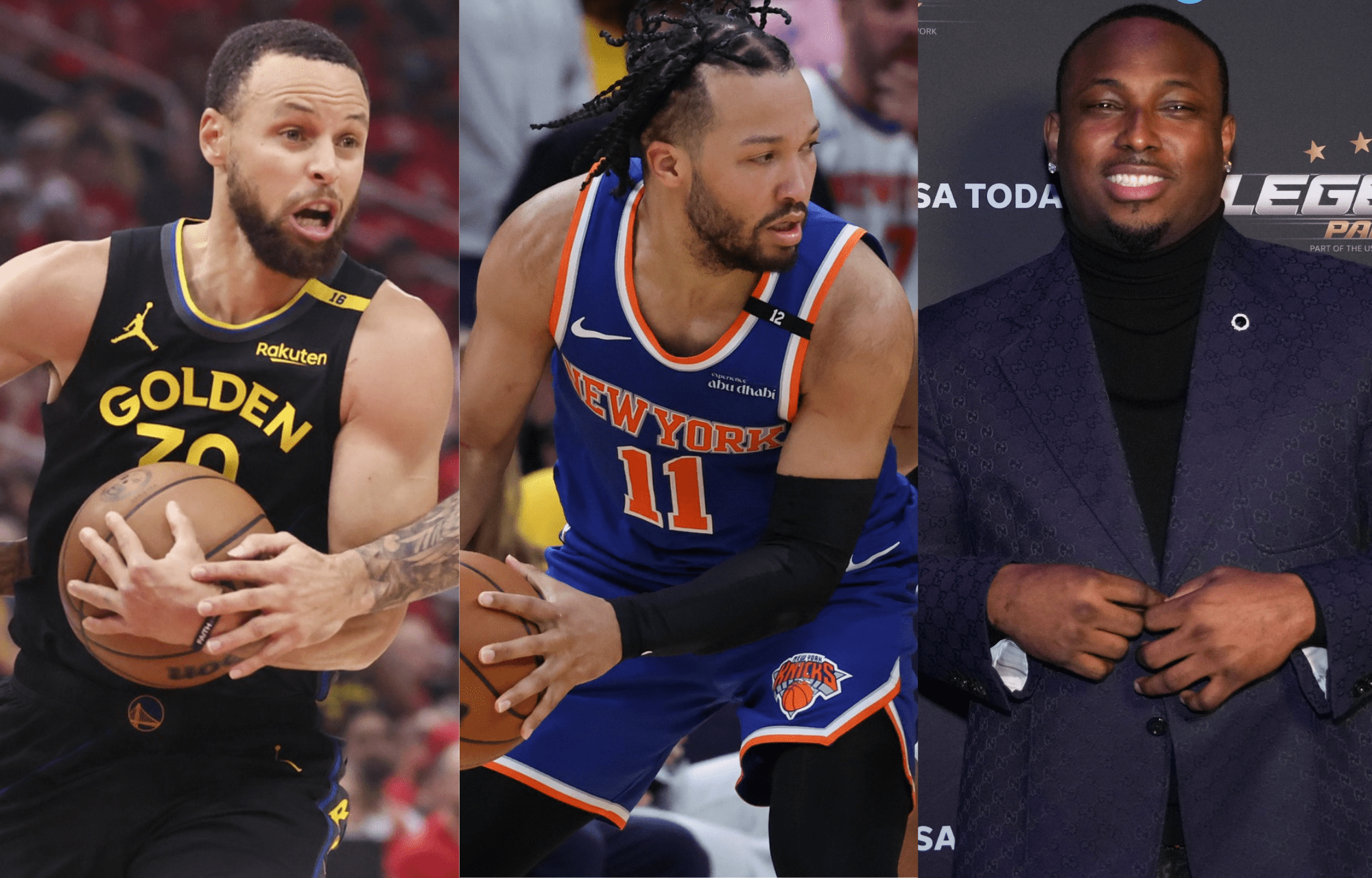 "Brunson Scores Better": Steph Curry, Jalen Brunson 1v1 Gets Hot Take From 2x Super Bowl Champion 1 Golden State Warriors Star Player Steph Curry and New York Knicks point guard Jalen Brunson got compared by two-time Super Bowl champion LeSean McCoy. Photo credits: Imagn