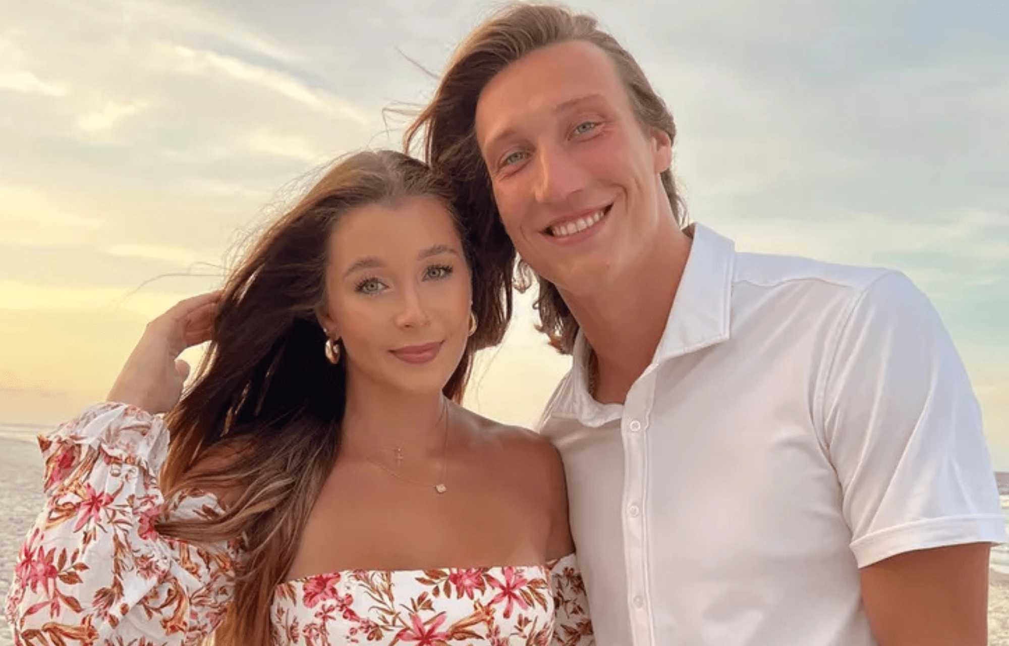 "I Love A Cute Dress & A Beach Sunset": Trevor Lawrence's Wife Marissa Shows Tropical Colored Outfit From Family Outing 1 Trevor Lawrence and wife Marissa. Photo credits: Instagram
