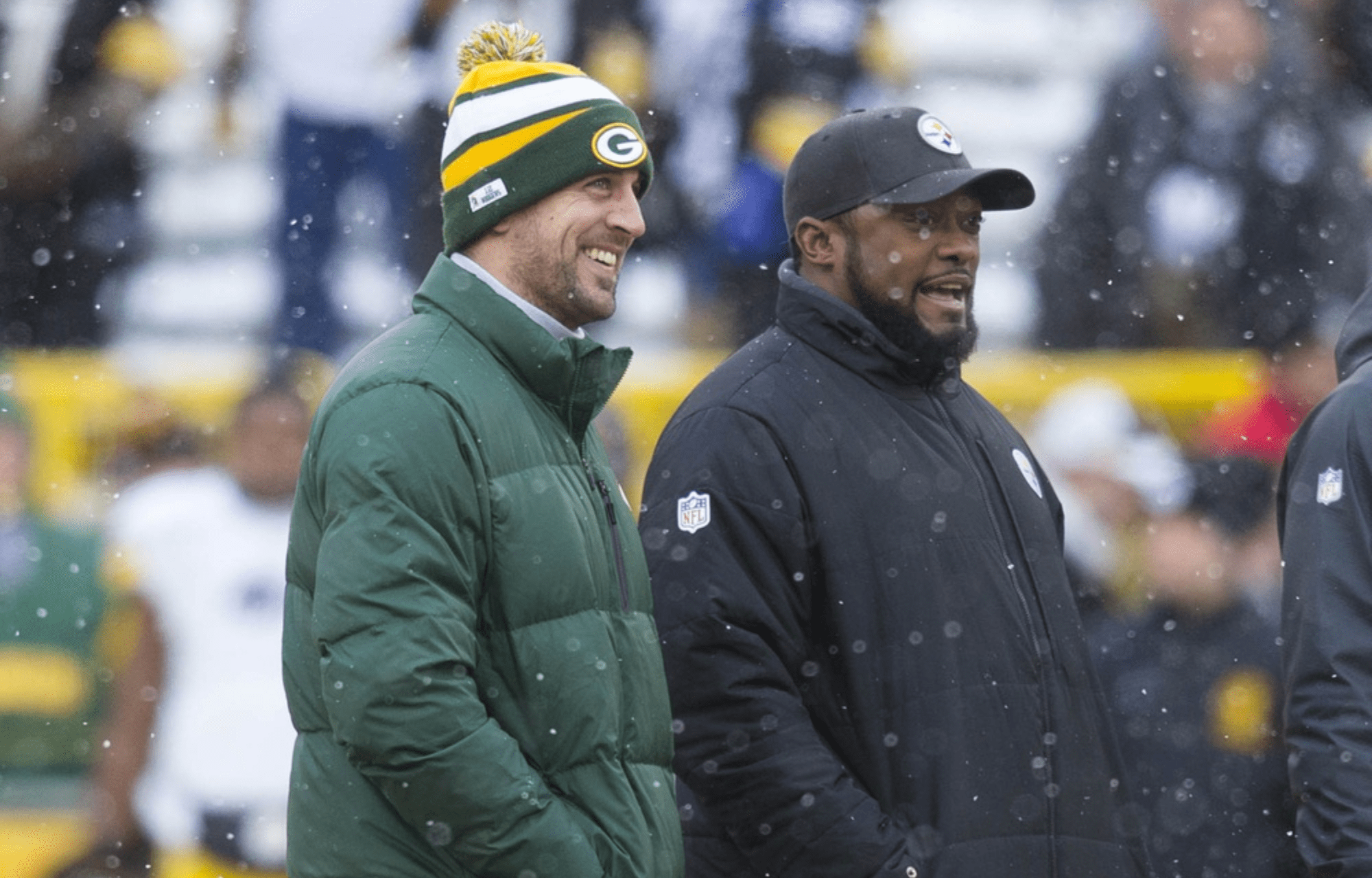 "Things That Don't Bother Mike Tomlin": Aaron Rodgers Drama Should Be Capitalized By Mike Tomlin Pushing Steelers To Succeed, Says NFL Insider 1 Dec 22, 2013; Green Bay, WI, USA; Green Bay Packers quarterback Aaron Rodgers and Pittsburgh Steelers head coach Mike Tomlin talk during warmups prior to the game at Lambeau Field. Mandatory Credit: Jeff Hanisch-Imagn Images