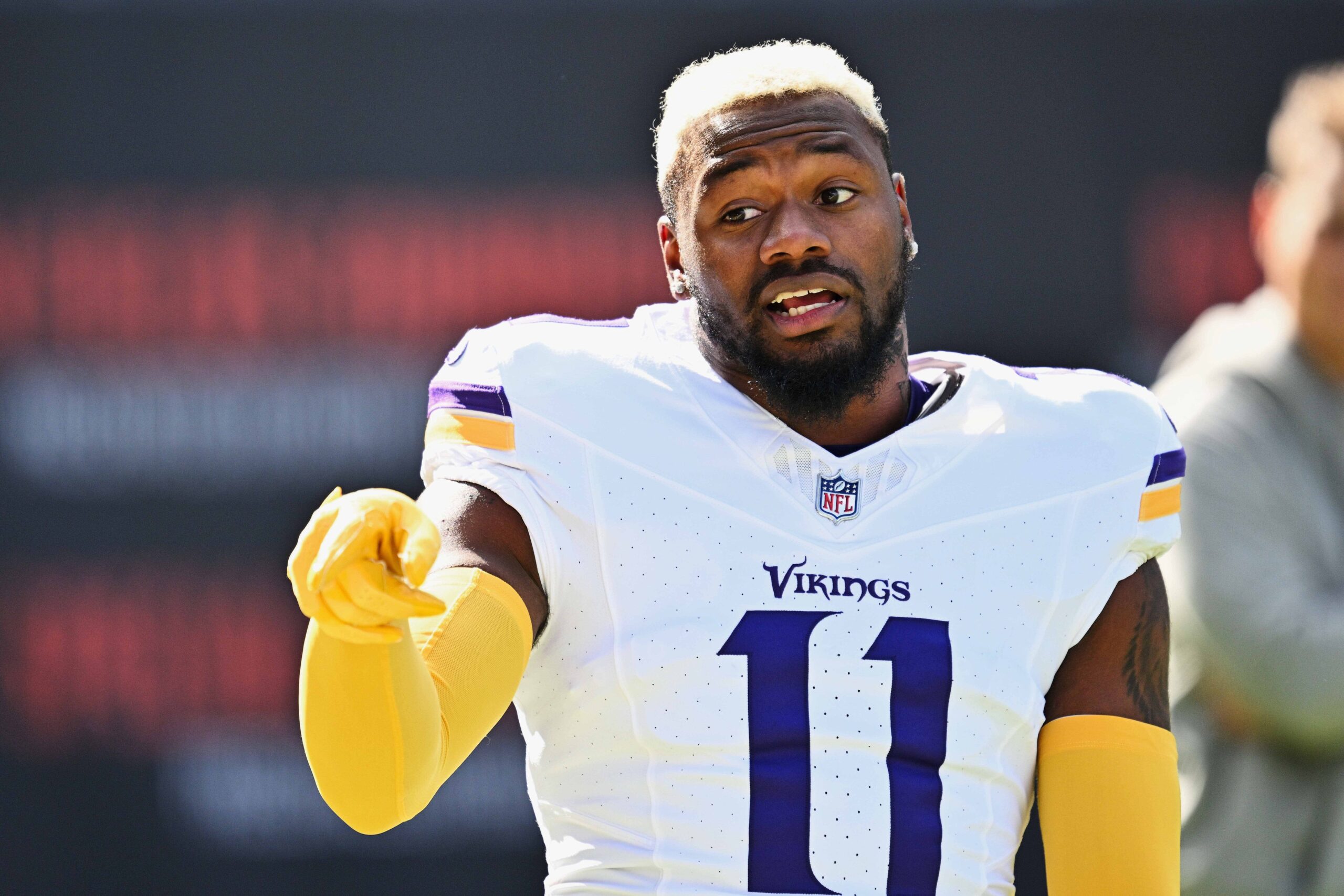 "I’ll Never Forget It" Vikings Star Suddenly Bashes Weather; Announces He's Leaving Team 2 Oct 15, 2023; Chicago, Illinois, USA; Minnesota Vikings cornerback NaJee Thompson (11) warms up before a game against the Chicago Bears at Soldier Field. Mandatory Credit: Jamie Sabau-Imagn Images