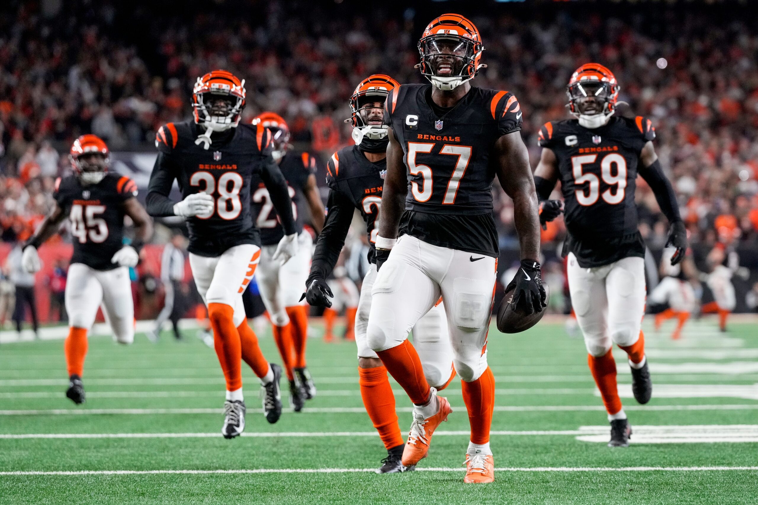 Bengals Fans Shocked By Stunning Move From Cincinnati (Report) 2 Cincinnati Bengals linebacker Germaine Pratt (57) celebrates an interception in the fourth quarter of the NFL Week 17 game between the Cincinnati Bengals and the Denver Broncos at Paycor Stadium in downtown Cincinnati on Saturday, Dec. 28, 2024. The Bengals took a 30-24 win in overtime to remain in the post season chase. © Sam Greene/The Enquirer / USA TODAY NETWORK via Imagn Images