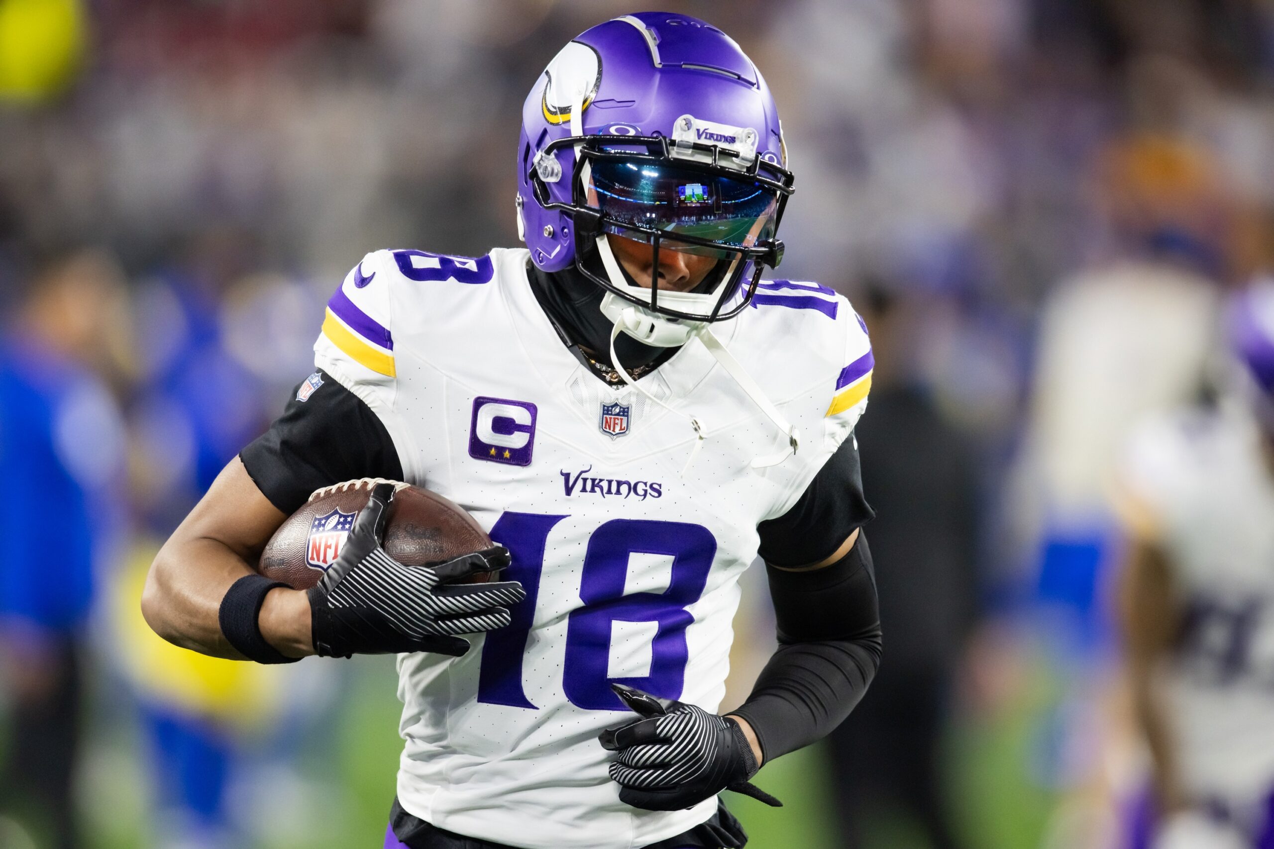 "Season's Over" Vikings Fans Erupt Over Massive Justin Jefferson Injury News (Report) 2 Jan 13, 2025; Glendale, AZ, USA; Minnesota Vikings wide receiver Justin Jefferson (18) against the Los Angeles Rams during an NFC wild card game at State Farm Stadium. Mandatory Credit: Mark J. Rebilas-Imagn Images