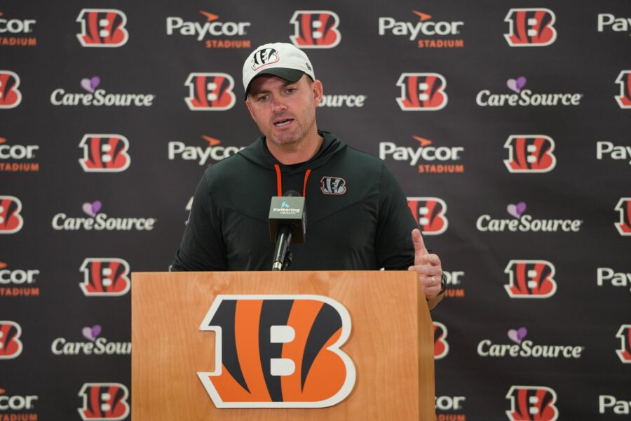 Trey Hendrickson’s $14M Pay Bump Puts Bengals Back on Super Bowl Track After Offseason Drama 1 The Cincinnati Bengals Head Coach Zac Taylor speaks at a press conference after their practice on Tuesday May 20, 2025. © Phil Didion/The Enquirer / USA TODAY NETWORK via Imagn Images