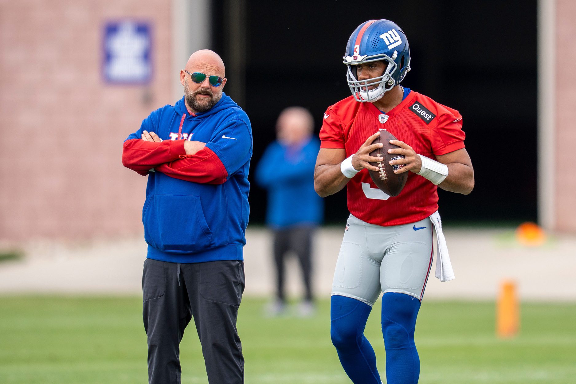 Russell Wilson Says He's Not Afraid of 1 Familiar Thing in New York 2 Head coach Brian Daboll and Russell Wilson, New York Giants