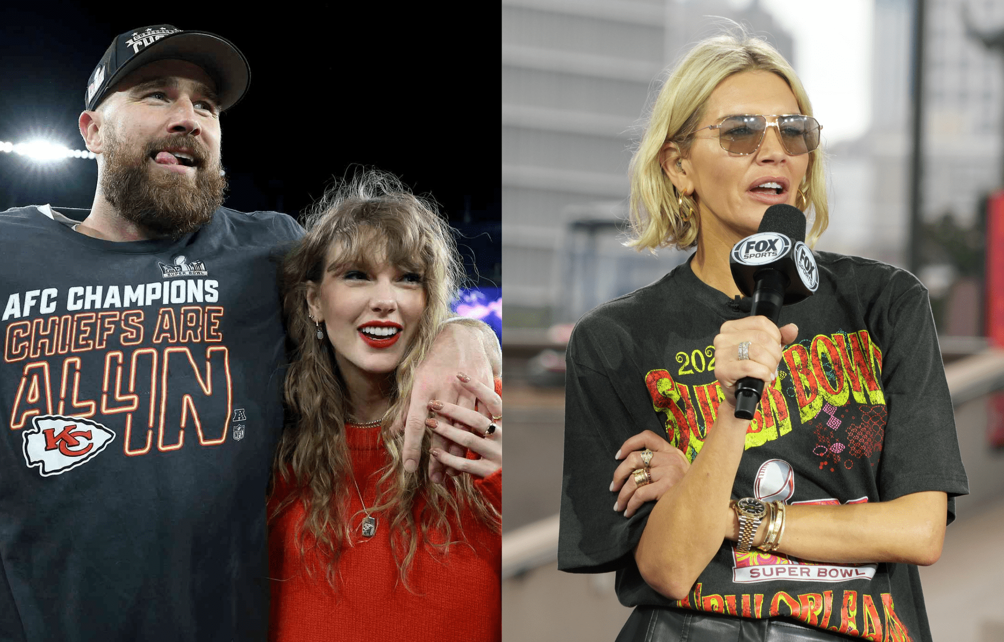 "She Is A Dream And I Adore Her": Taylor Swift, Travis Kelce's Vacation Turns Charissa Thompson Into A Full-On Swiftie 1 Celebrity popstar Taylor Swift and BF Travis Kelce (left), and renowned TV host Charissa Thompson (right). Photo credits: Imagn