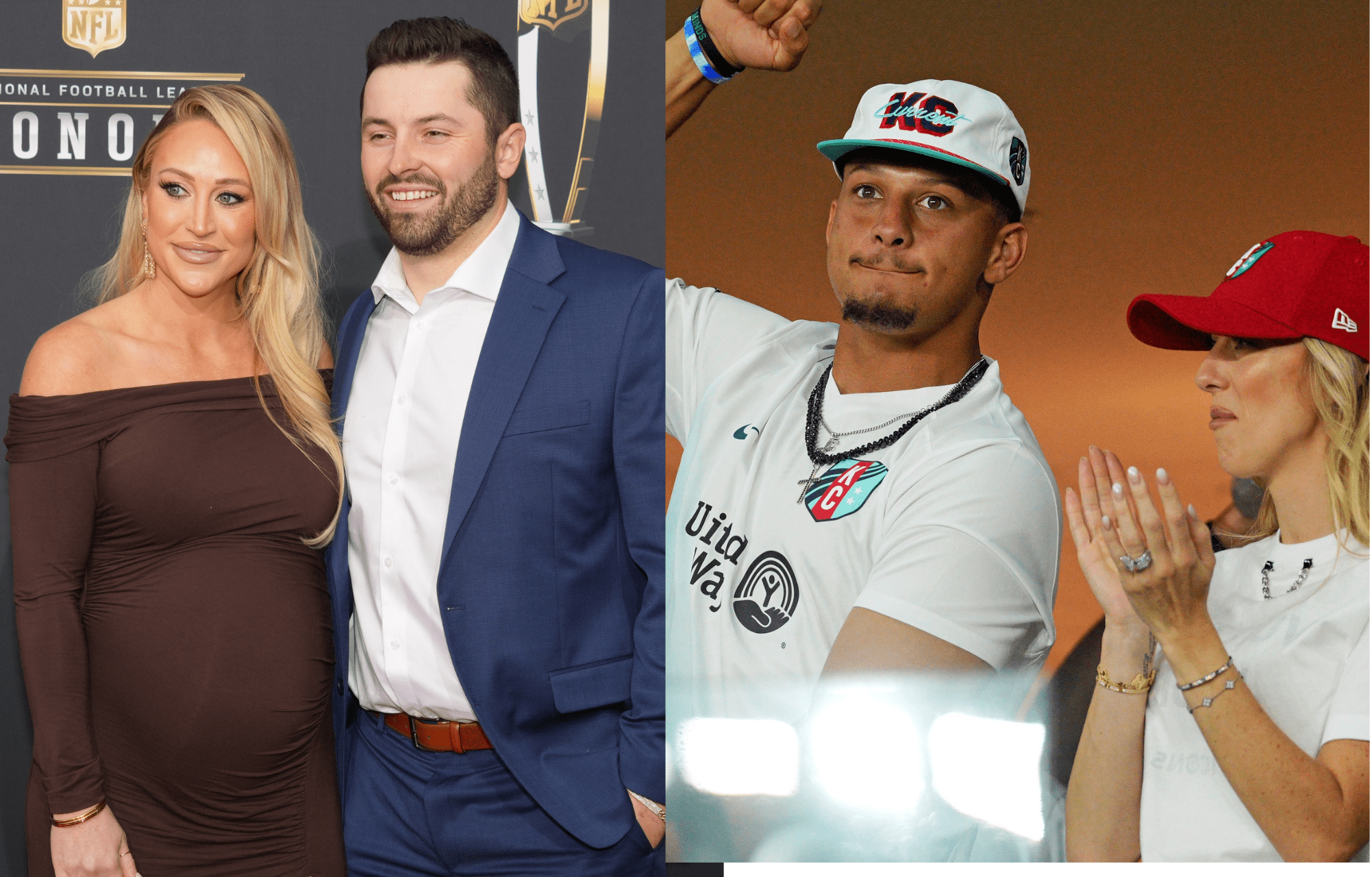 Patrick Mahomes' Wife Brittany Mahomes React To Emily Mayfield's Review OF SI Model's Hot New Brand OWYN 1 Patrick Mahomes with Wife Brittany (right) and Baker Mayfield with wife Emily (left). Credits: Imagn