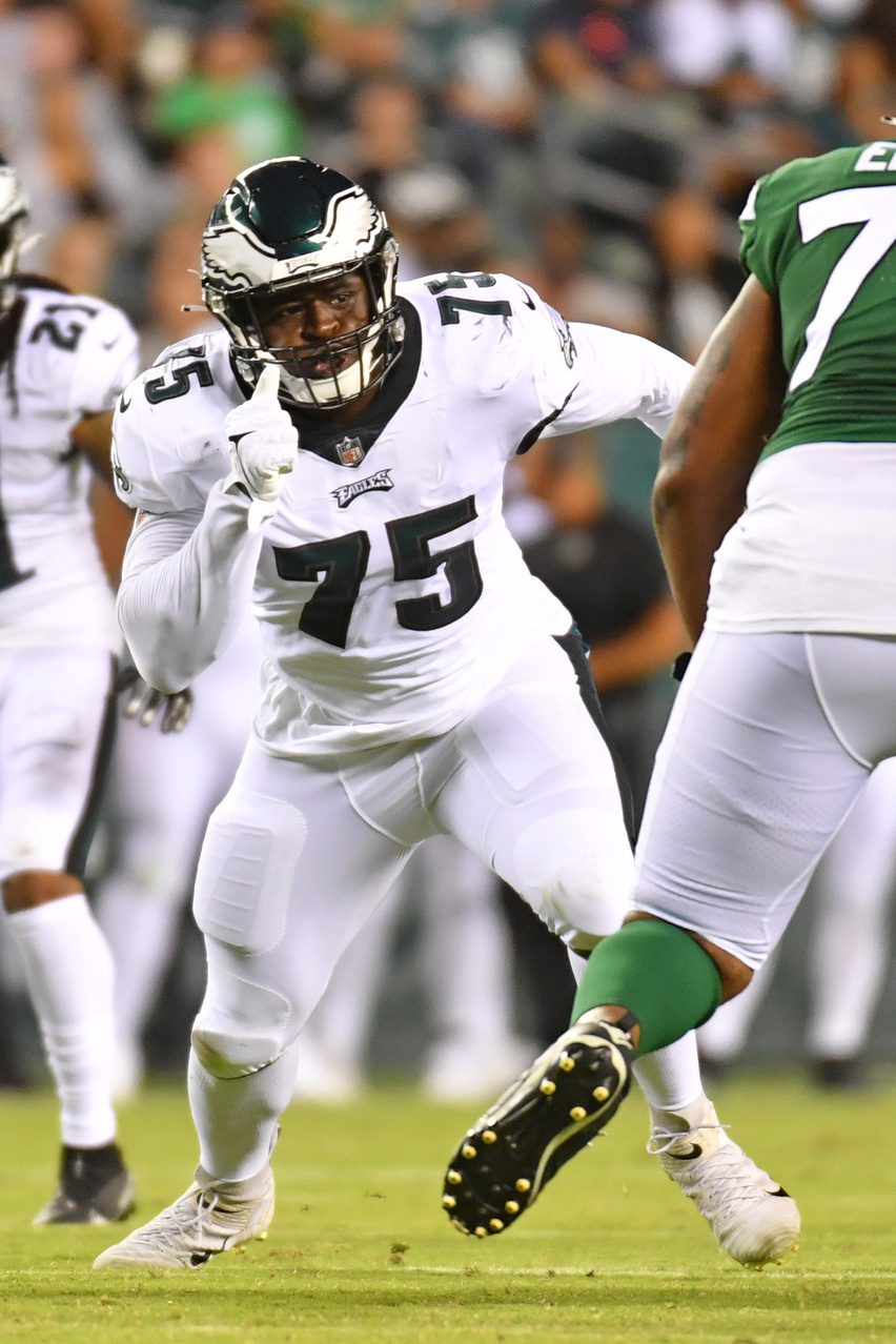 Aug 12, 2022; Philadelphia, Pennsylvania, USA; Philadelphia Eagles defensive end Tarron Jackson (75) against the New York Jets at Lincoln Financial Field. Mandatory Credit: Eric Hartline-Imagn Images