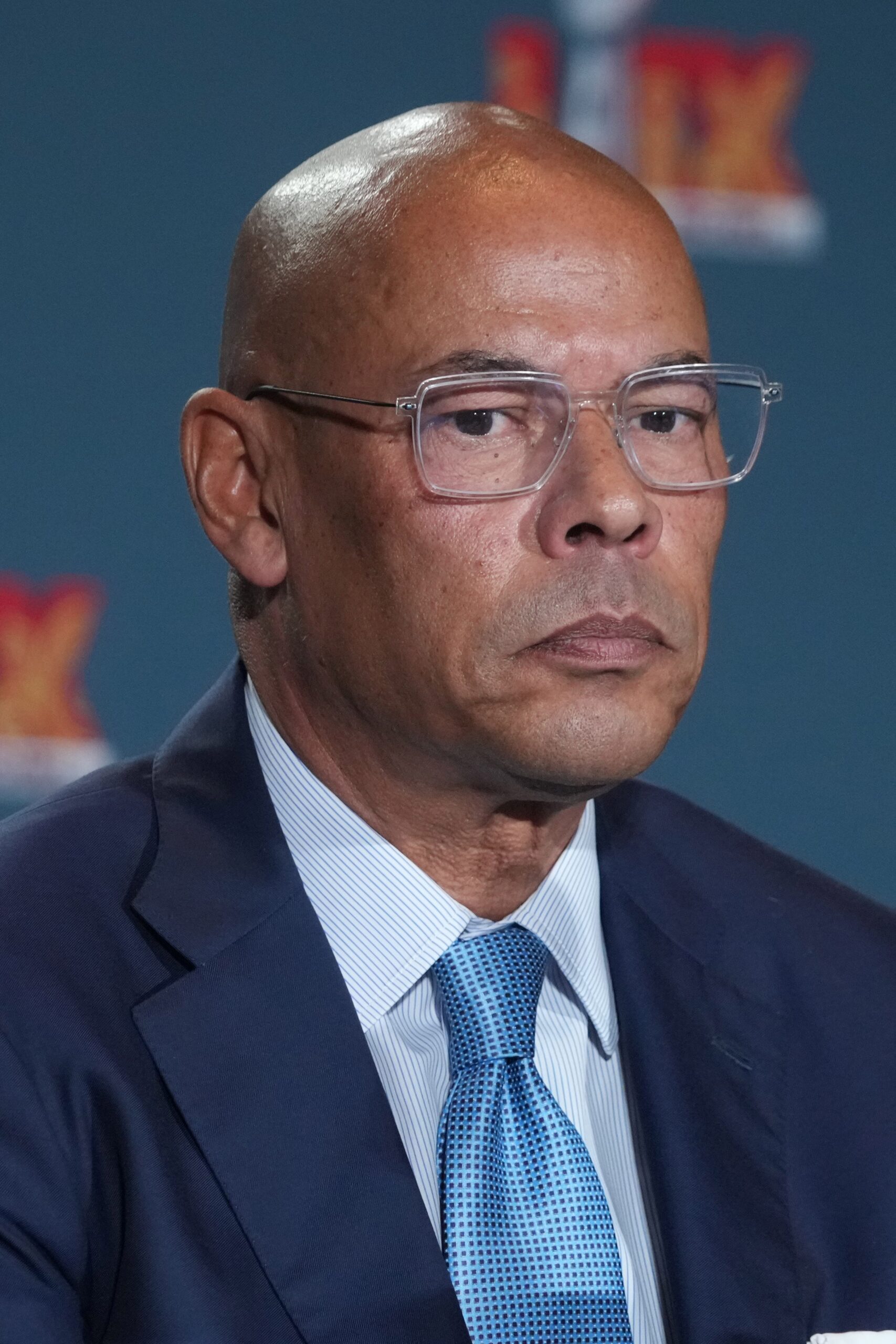 Feb 5, 2025; New Orleans, LA, USA; NFLPA executive director Lloyd Howell during the NFLPA press conference at the Super Bowl LIX media center at the Ernest N. Morial Convention Center. Mandatory Credit: Kirby Lee-Imagn Images