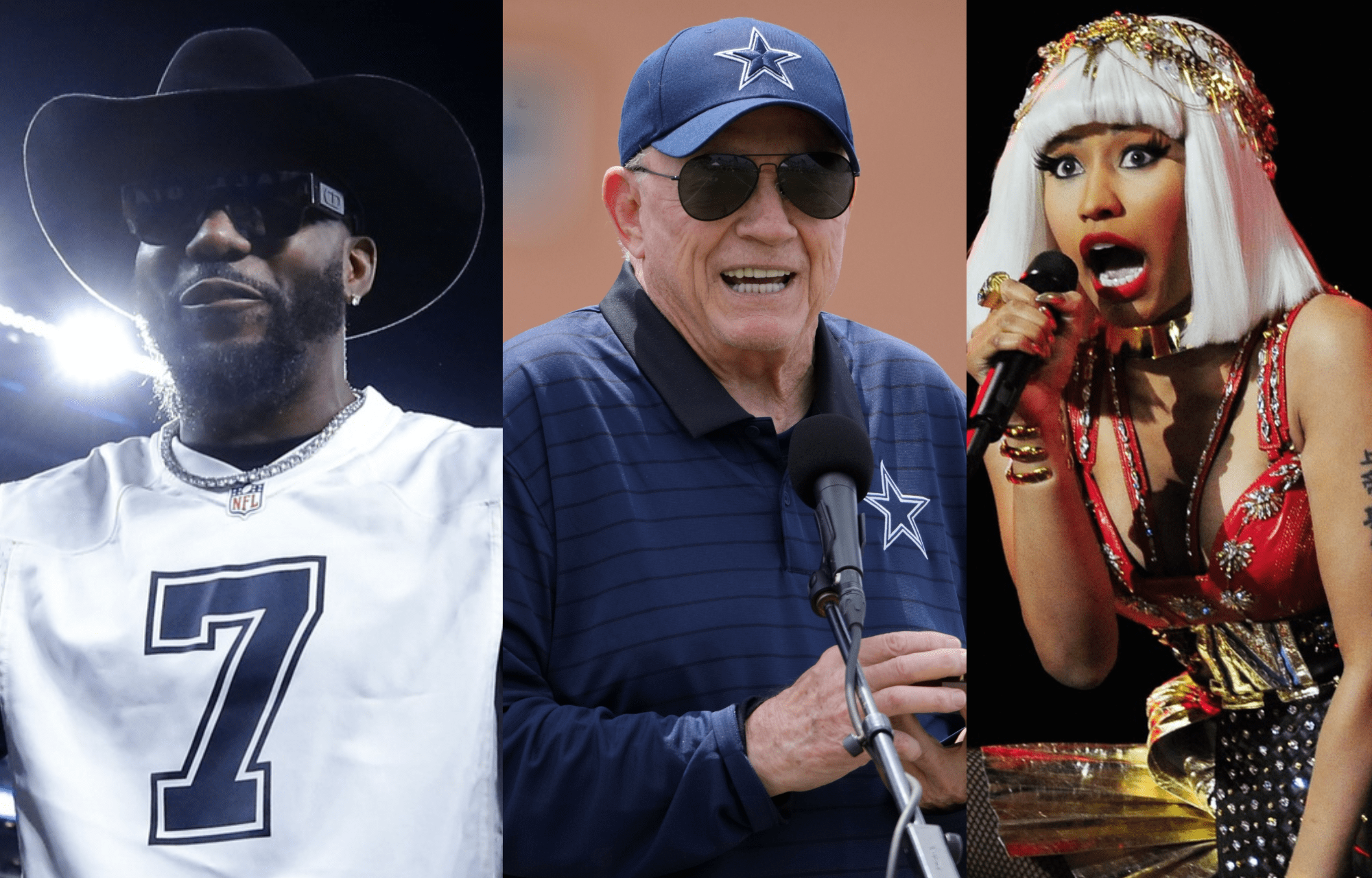 "I Could Give Some Wild Cowboy Stories": Dez Bryant Teases Nicki Minaj Story After Sending Stern Warning To Cowboys Owner Jerry Jones 1 Dez Bryant, Jerry Jones, and Nicki Minaj. Photo credits: Imagn