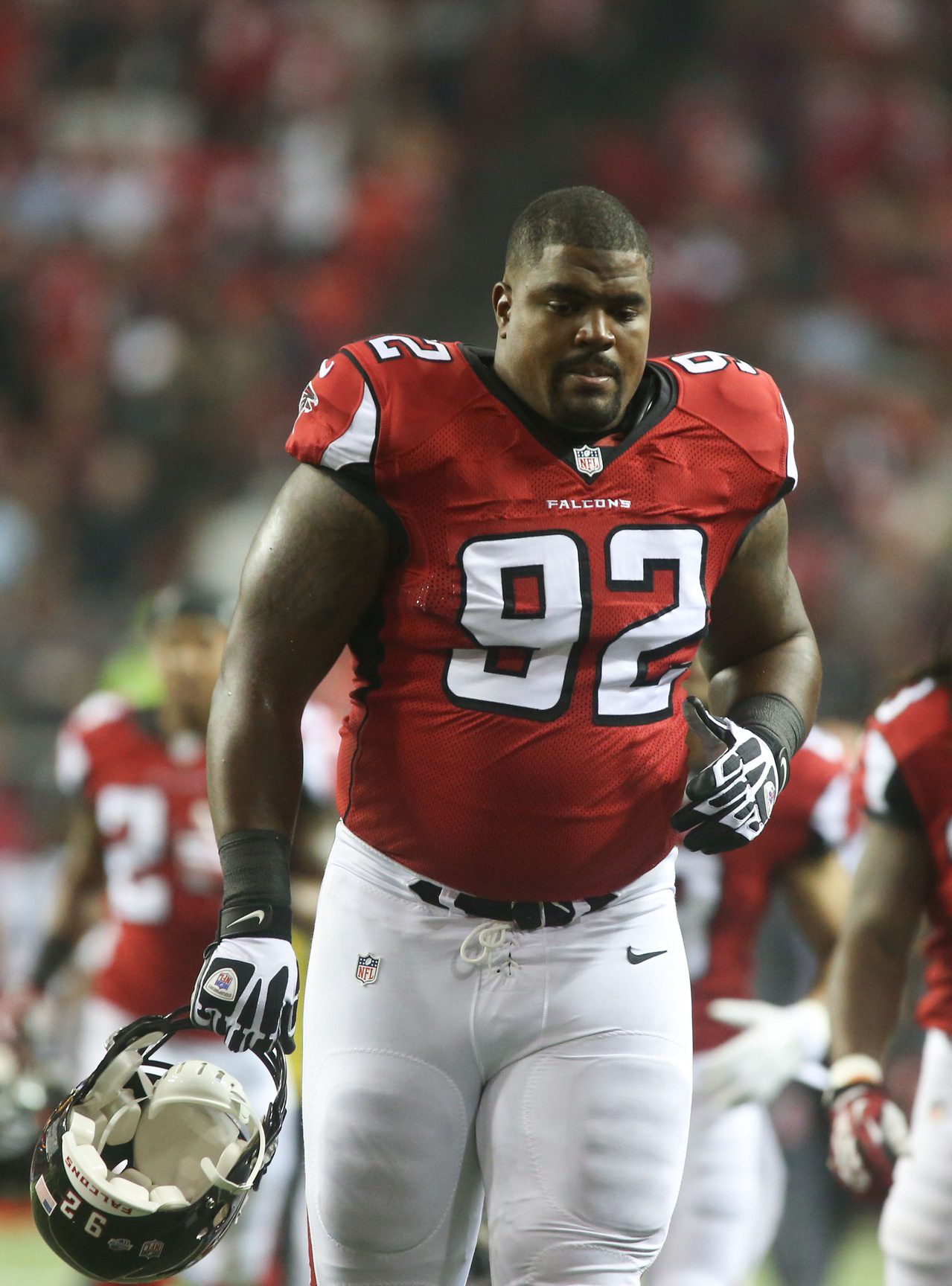 "Significant Lower Leg Injuries" Former Falcons Star Involved In Deadly Car Accident (Report) 2 Aug 23, 2014; Atlanta, GA, USA; Atlanta Falcons nose tackle Travian Robertson (92) jogs toward the locker room after the first half of their game against the Tennessee Titans at the Georgia Dome. The Titans won 24-17. Mandatory Credit: Jason Getz-Imagn Images