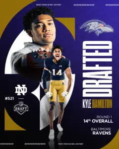 Kyle Hamilton drafted in the first round by Baltimore Ravens was an all American at Notre Dame 