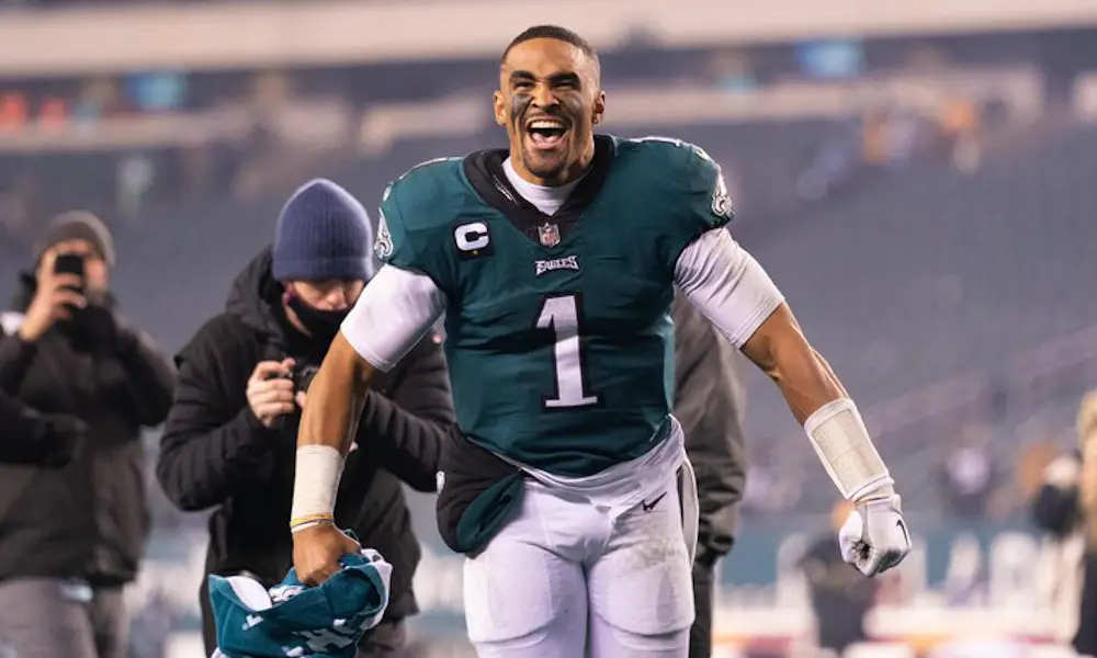 Jalen Hurts pumped leaving the Eagles field 