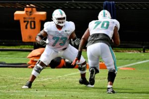Austin Jackson, Miami Dolphins left tackle, is someone who can benefit from the coaching of Matt Applebaum
