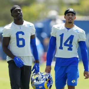 Rookies Derion Kendrick and Decobie Durant arrive at camp for the Rams