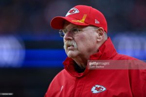 Andy Reid during the 2022 AFC Championship Game in Kansas City, MO.