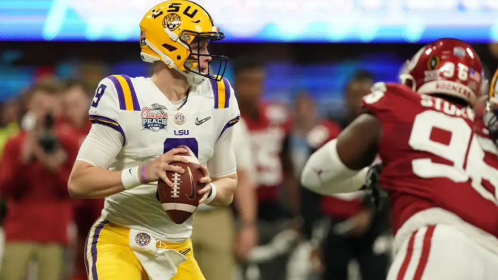 College Football Heisman Trophy is Becoming Best QB on Best Team Award as 2024 Top 10 Favorites Are Revealed 2 Joe Burrow drops back against Oklahoma lsu tigers michigan wolve