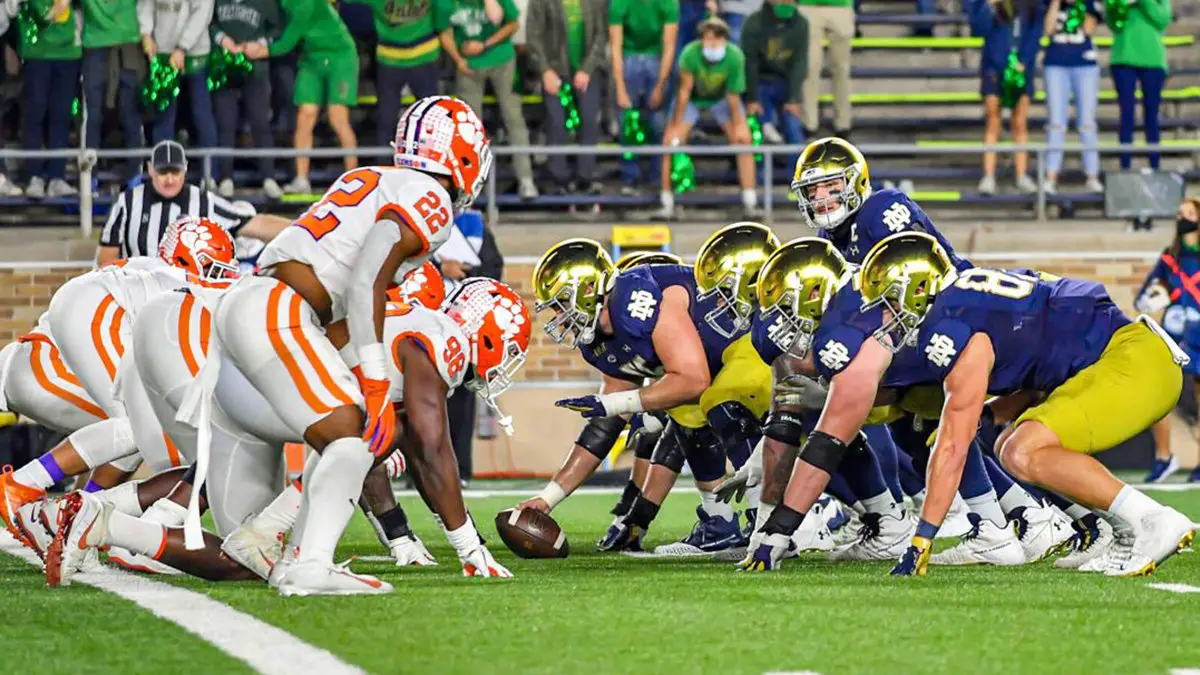 Notre Dame plays SEC member Clemson in a college football game.