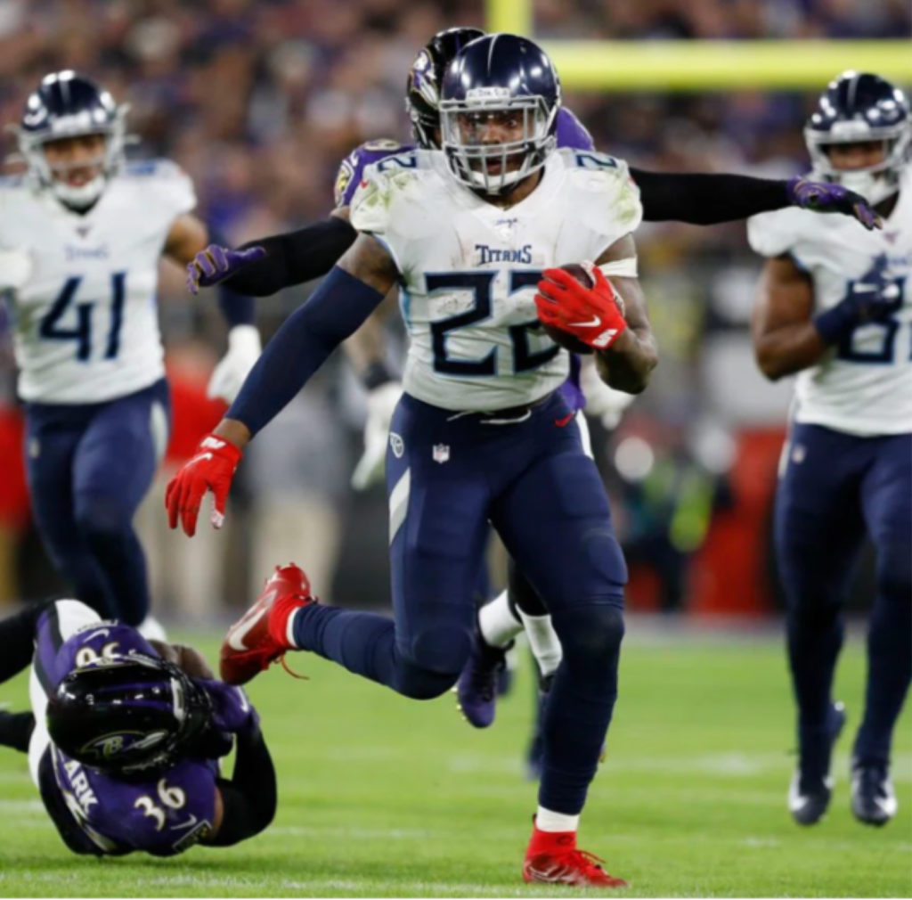 Derrick Henry storming through the Ravens sending them home in their first playoff game 28-12 Henry rushed for 195 yards.