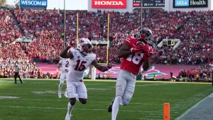 sophomore WR Marvin Harrison Jr. catches a touchdown pass against Utah in the Rose Bowl.
