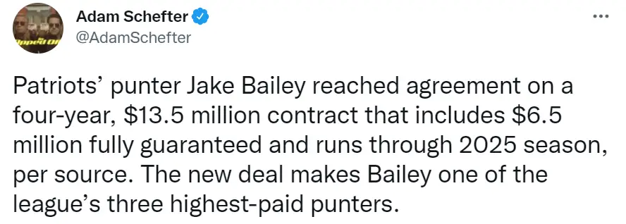 Patriots punter Jake Bailey signs new four-year deal